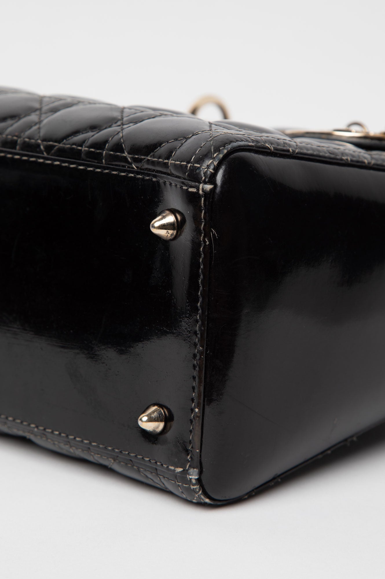 Christian Dior Black Lady Dior Medium Patent Cannage Leather Bag