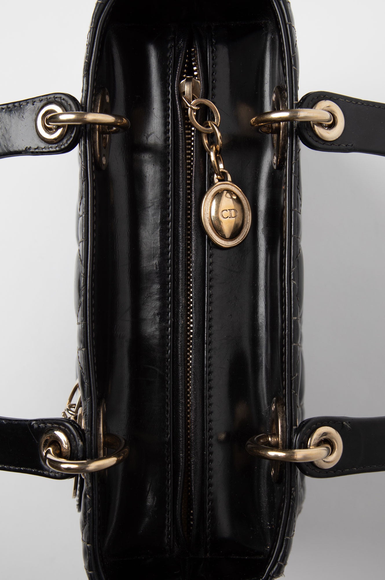 Christian Dior Black Lady Dior Medium Patent Cannage Leather Bag