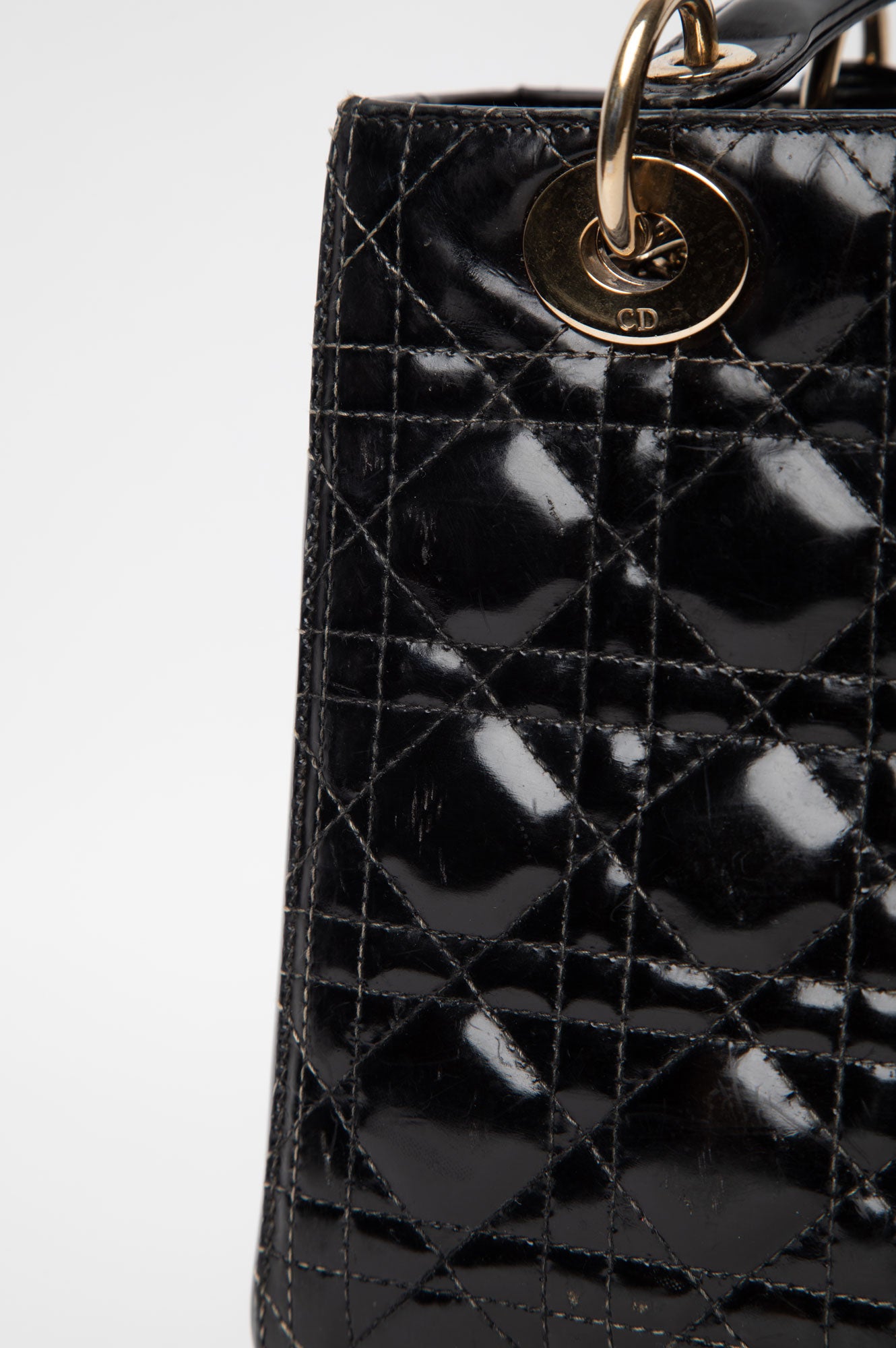 Christian Dior Black Lady Dior Medium Patent Cannage Leather Bag