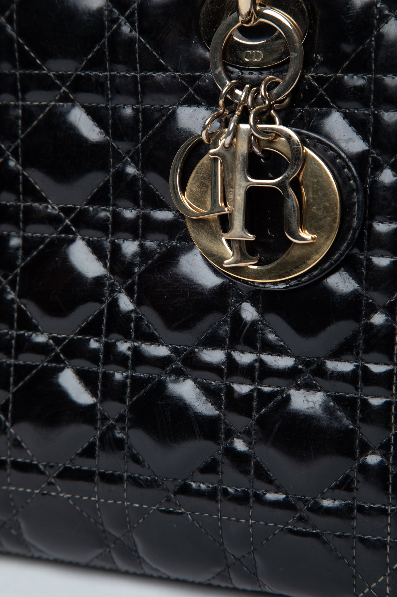 Christian Dior Black Lady Dior Medium Patent Cannage Leather Bag