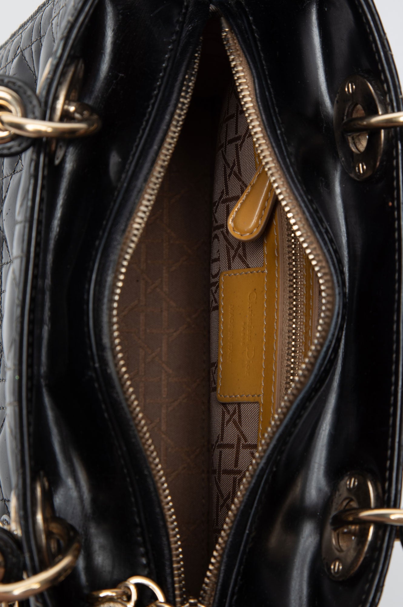 Christian Dior Black Lady Dior Medium Patent Cannage Leather Bag