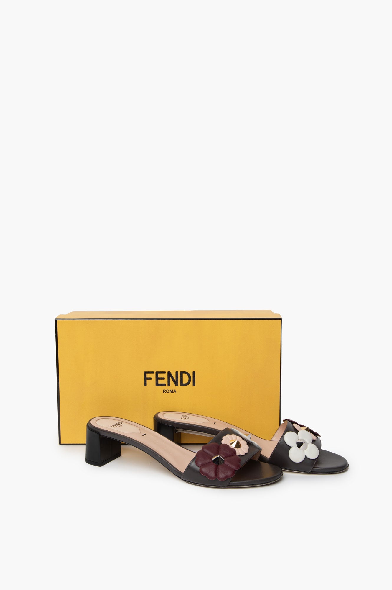 Fendi Leather Studded Accents Slides Size 39