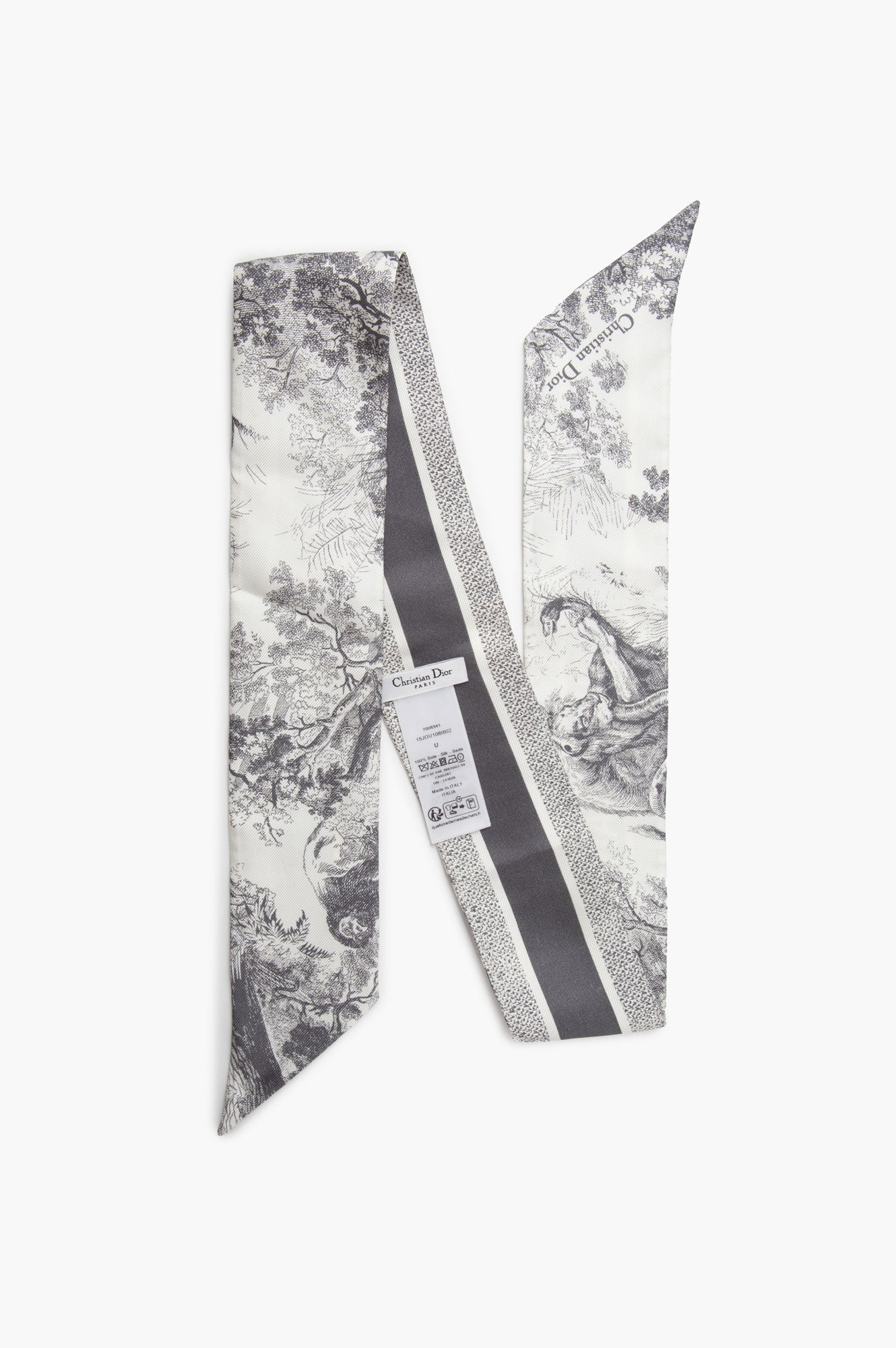 Christian Dior Grey Toile de Jouy Sauvage Mitzah Silk Twilly