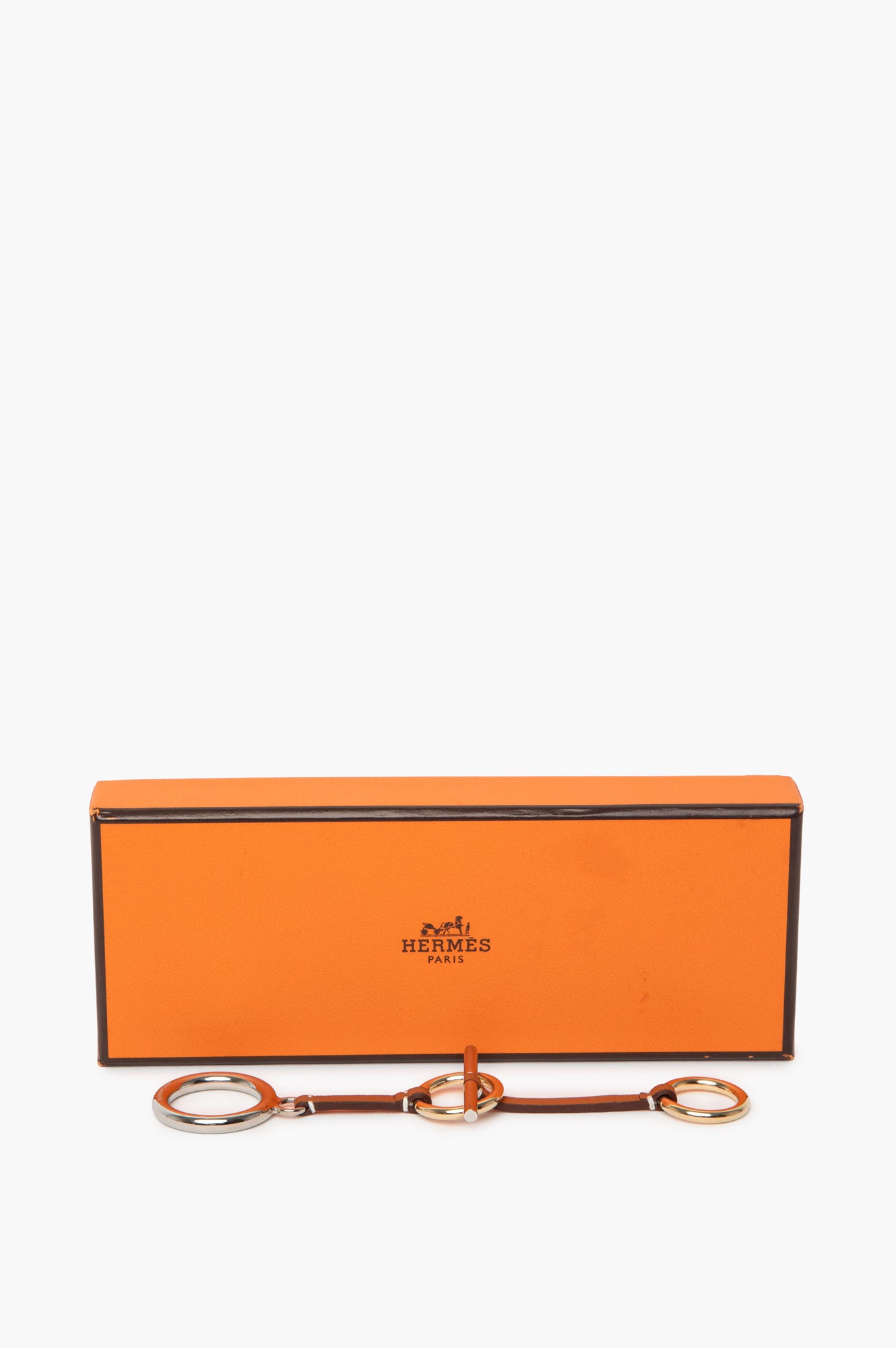 Hermès Marron Alezan Leather Permabrass Palladium Passe-Passe Scarf Ring