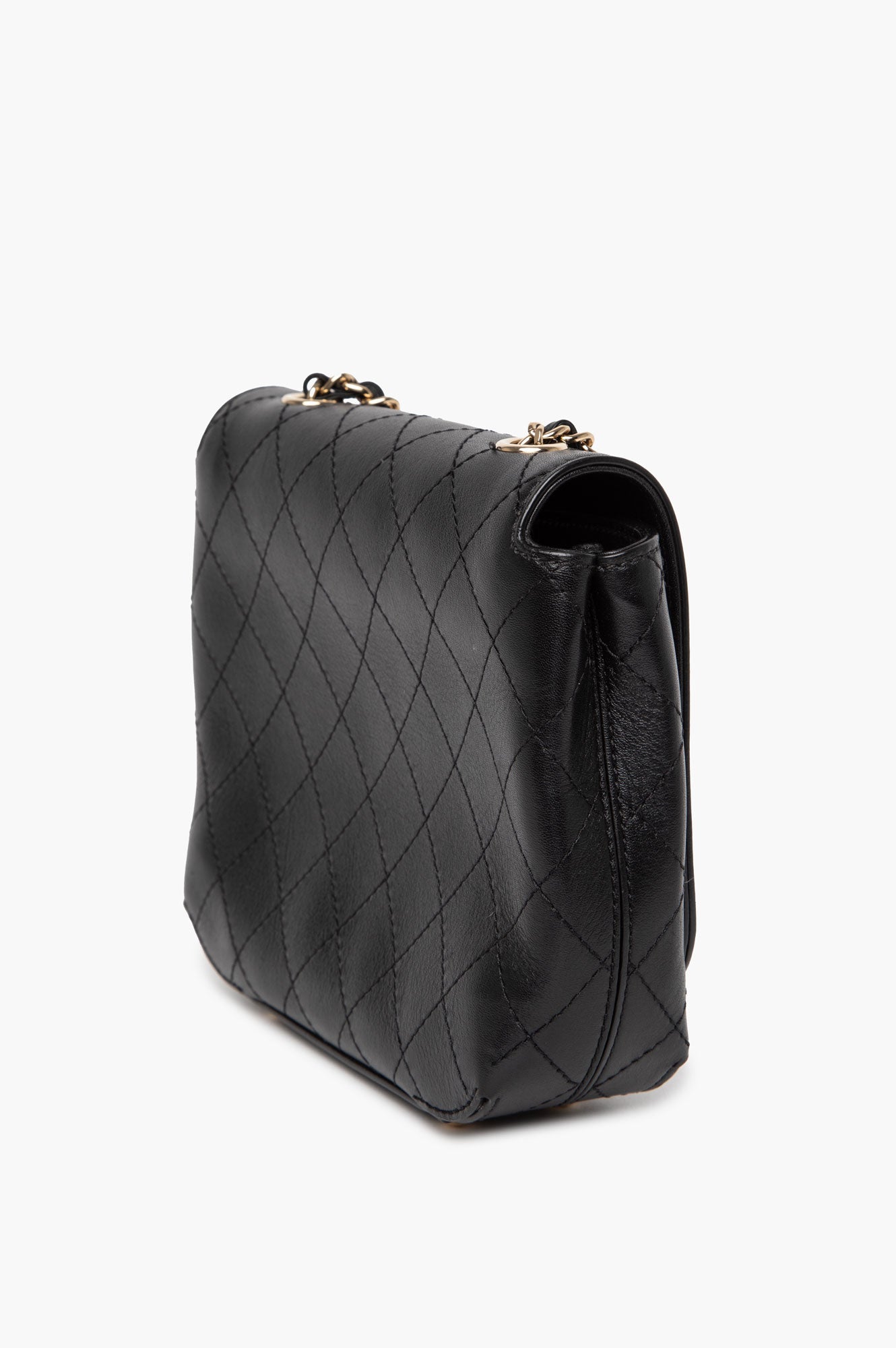 Chanel Black Stitched Calfskin Small Covered CC Flap Bag