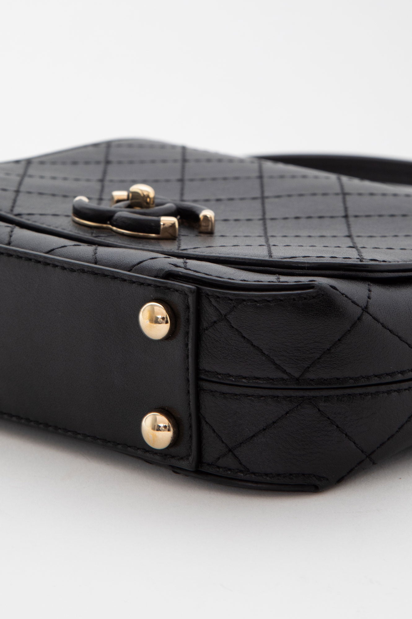 Chanel Black Stitched Calfskin Small Covered CC Flap Bag