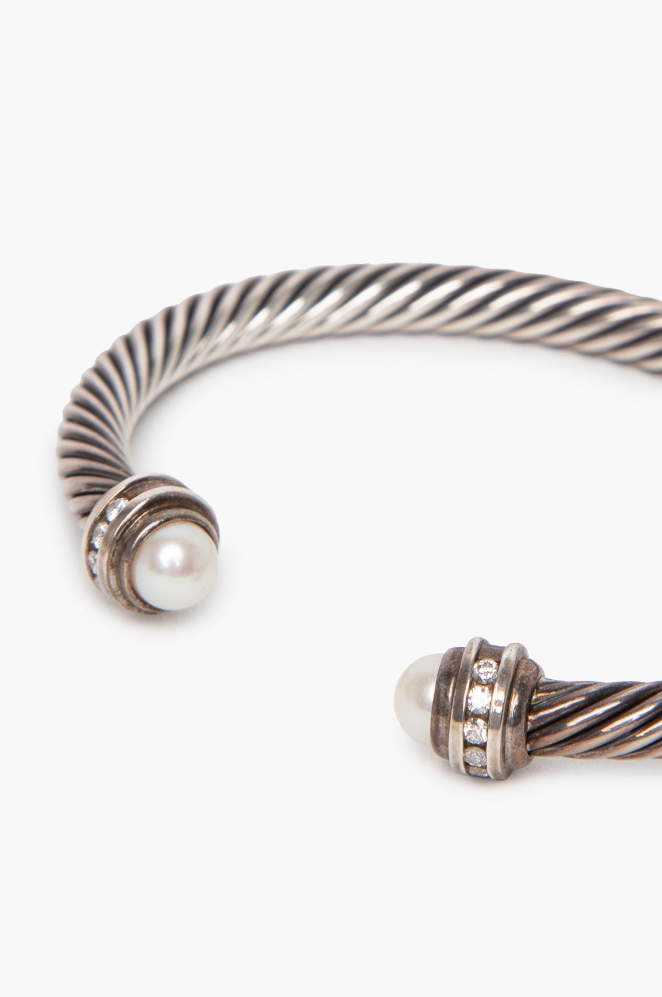 David Yurman Sterling Silver Diamond Pearl Classic Cable Bracelet