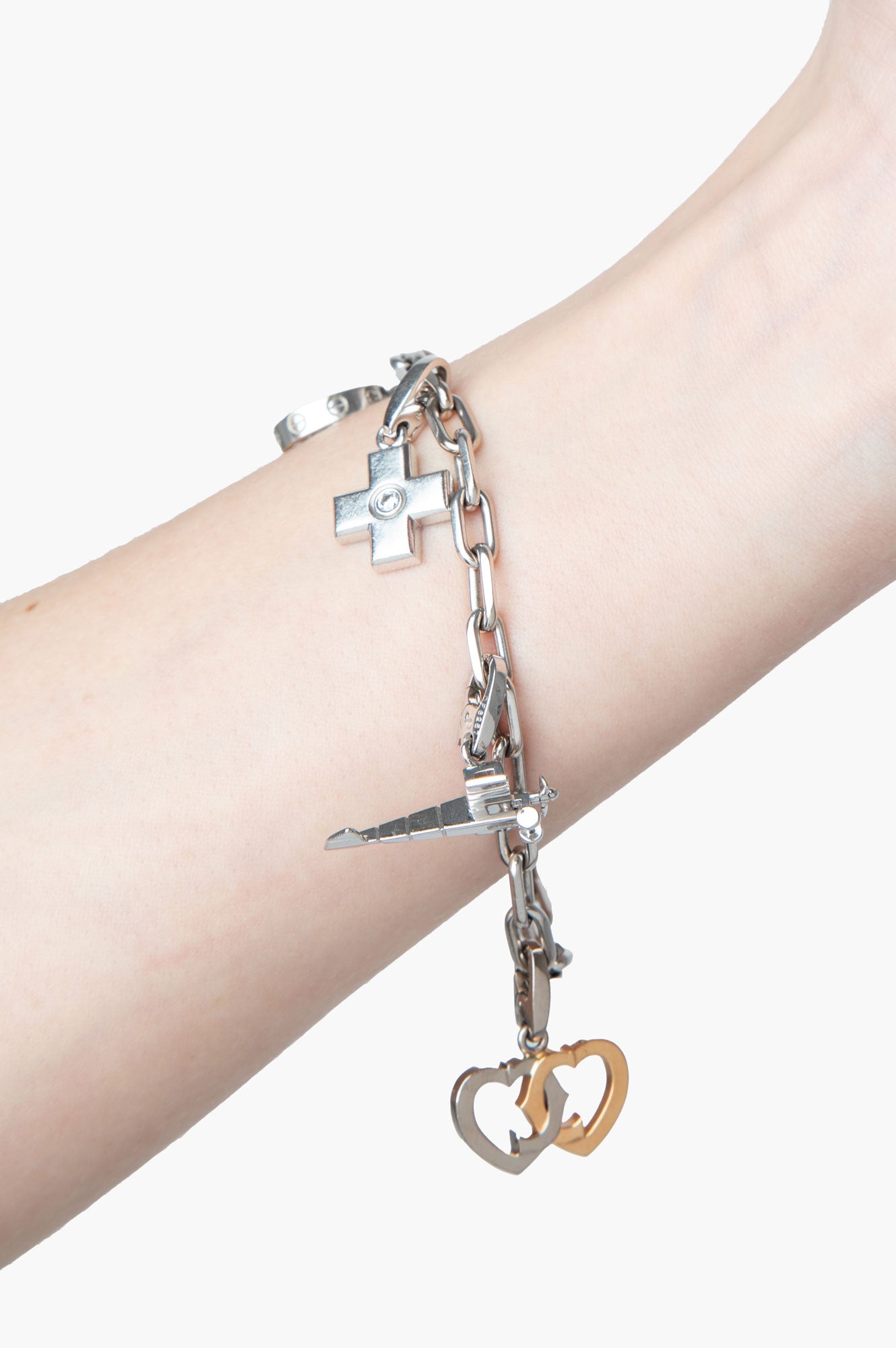 Cartier 18k White Gold Diamond Cross Charm Bracelet