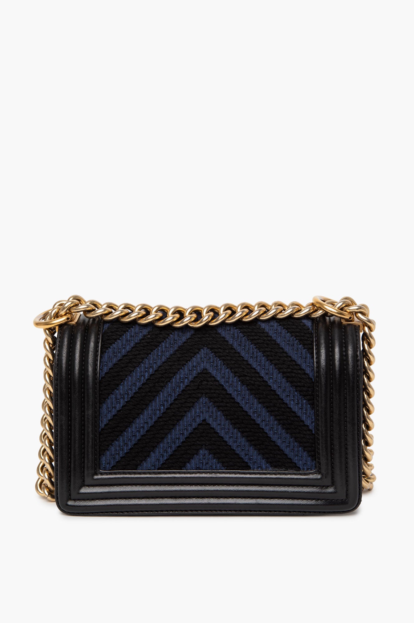 Chanel Black/Blue Chevron Fabric and Leather Small Boy Flap Bag