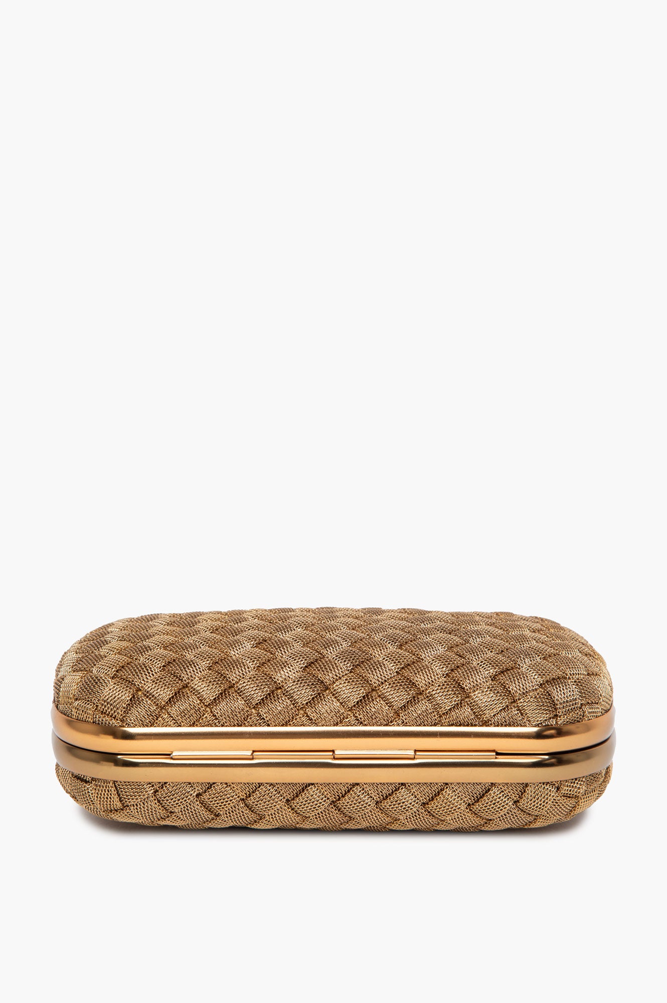 Bottega Veneta Gold Intrecciato Woven Metal Knot Minaudière Clutch