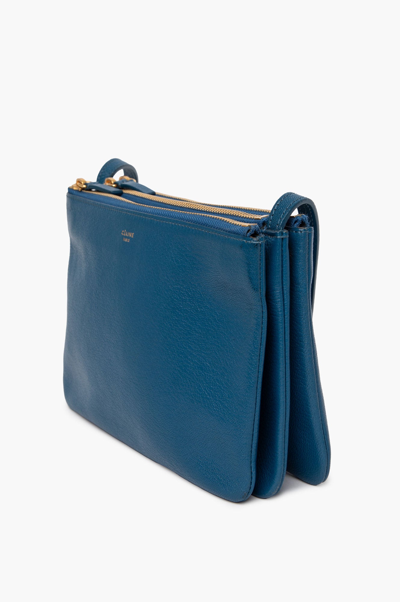 Celine Prussian Blue Leather Small Trio Bag
