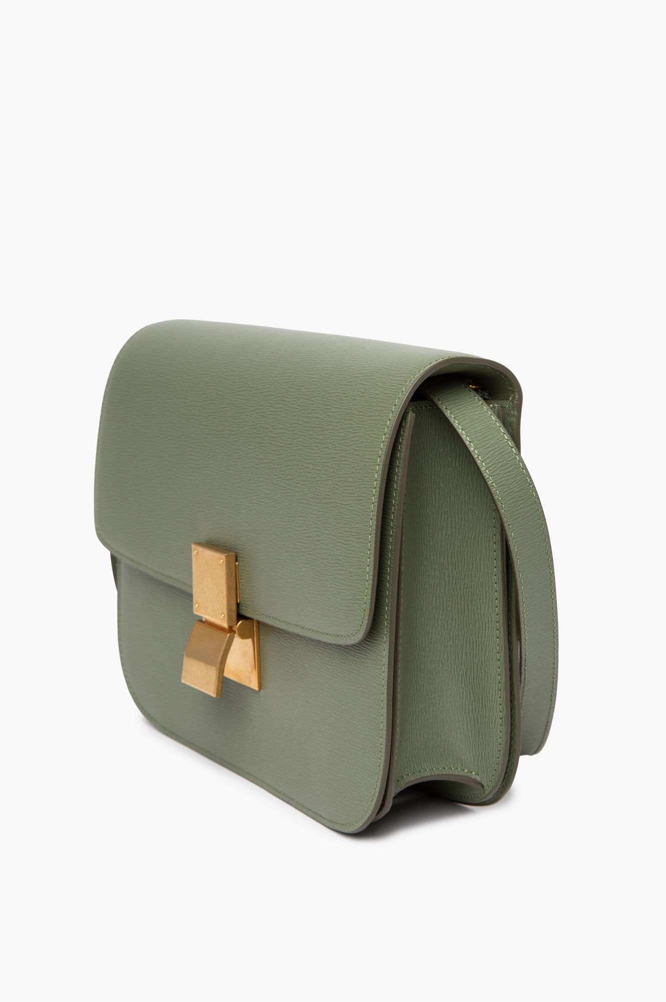 Celine Army Green Leige Calfskin Medium Classic Box Bag