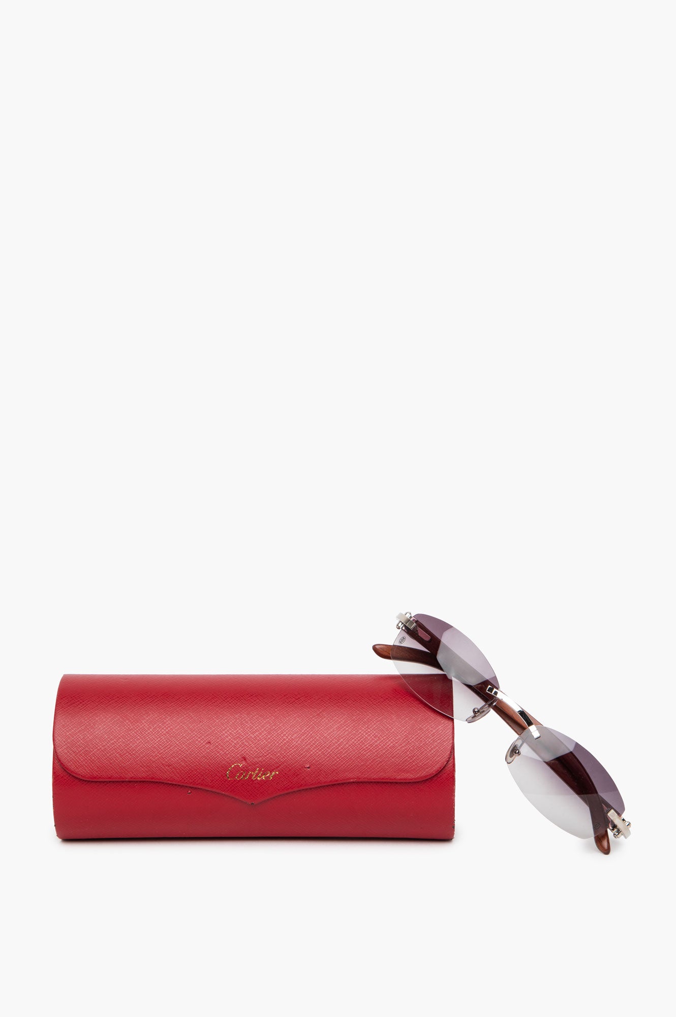 Cartier Light Wood Sunglasses with Platnium C Decor and Gradient Lens
