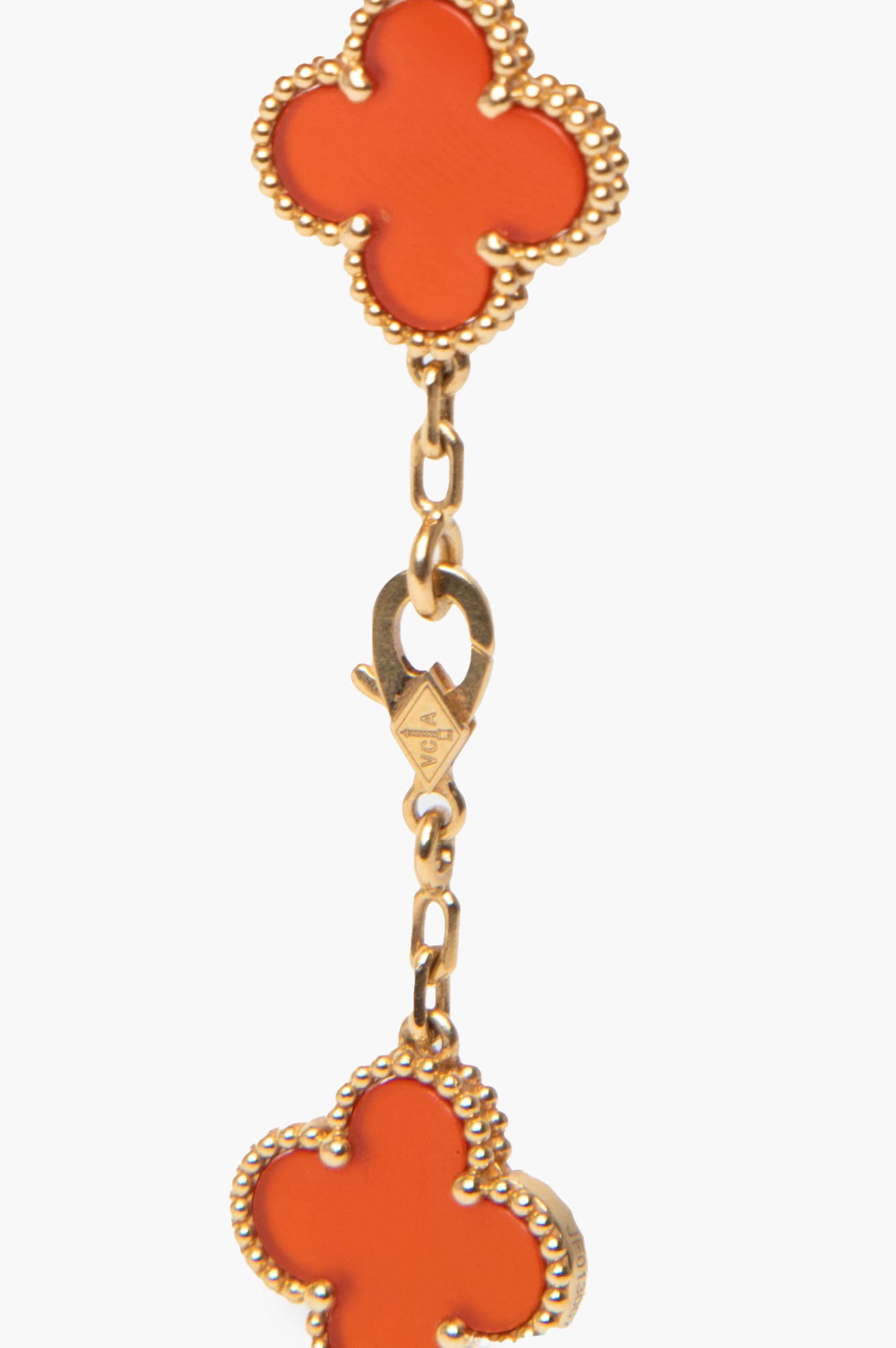 Van Cleef & Arpels 18K Yellow Gold & Carnelian Vintage Alhambra 5 Motif Bracelet