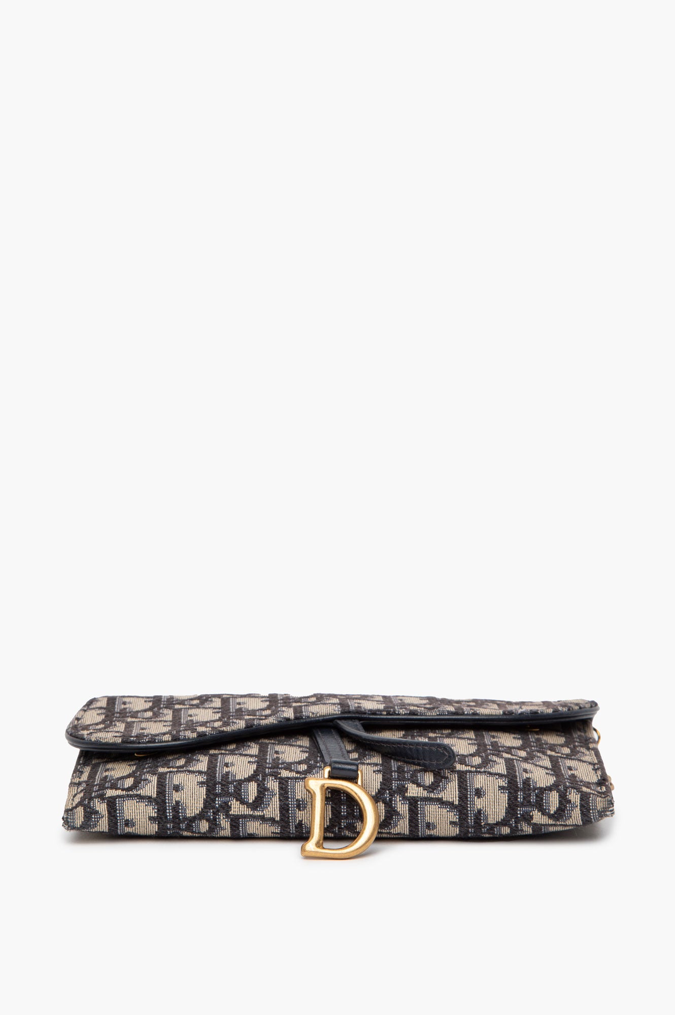 Christian Dior Blue Oblique Small Saddle Chain Pouch with Zip Pouch