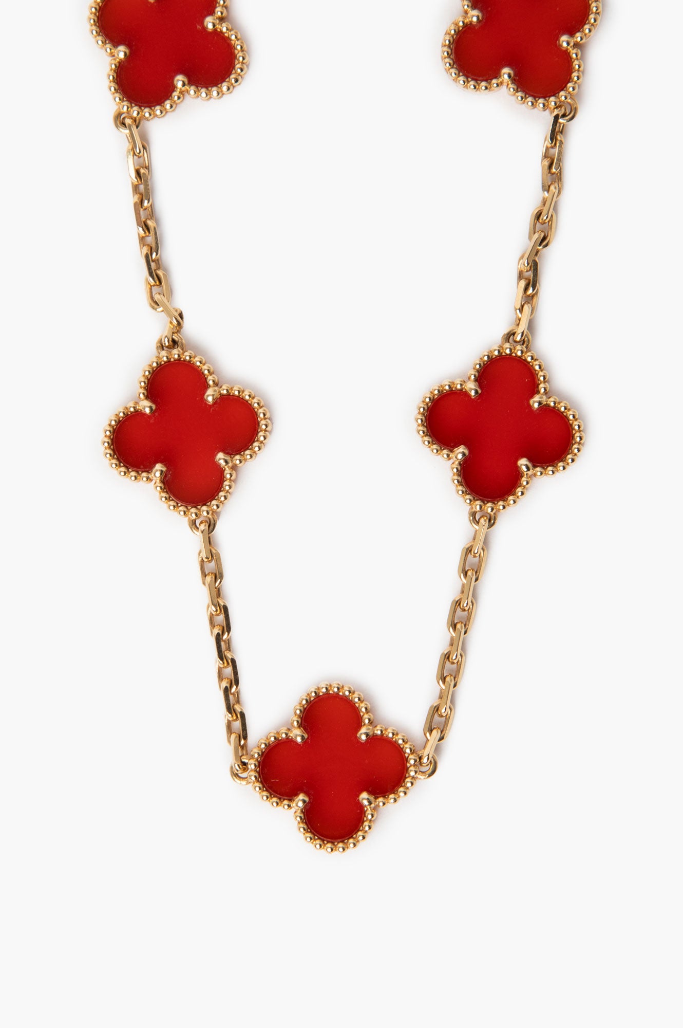 Van Cleef & Arpels 18K Yellow Gold & Carnelian Vintage Alhambra 5 Motif Bracelet