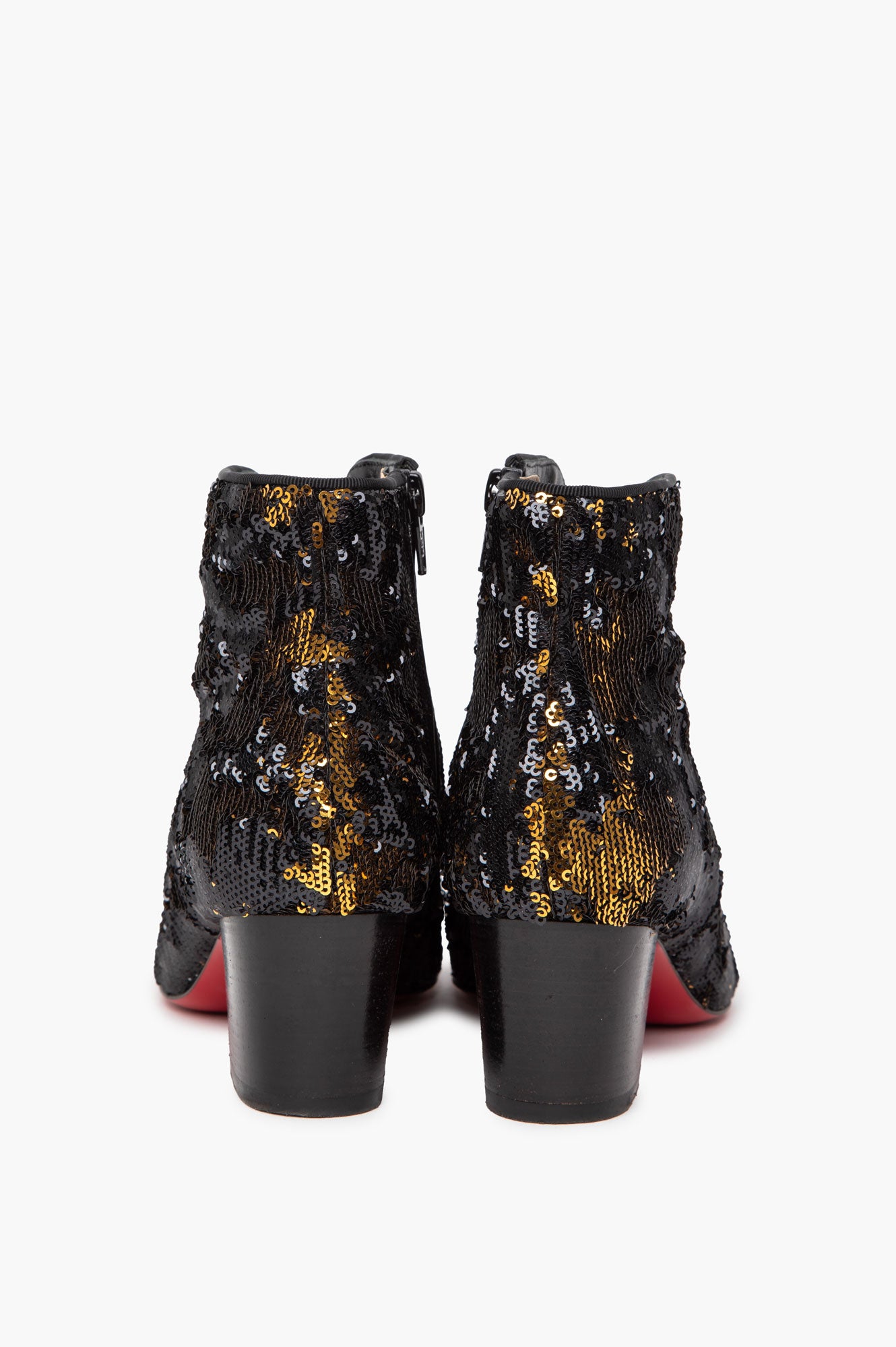 Christian Louboutin Black & Gold Sequin Disco 70s 55 Ankle Boots Size 36.5