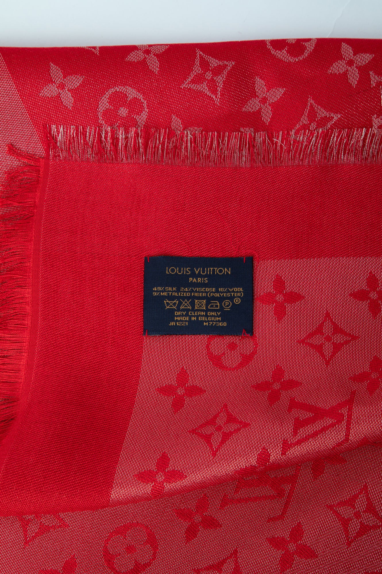 Louis Vuitton Red & Metallic Gold Monogram Silk/Wool Shawl