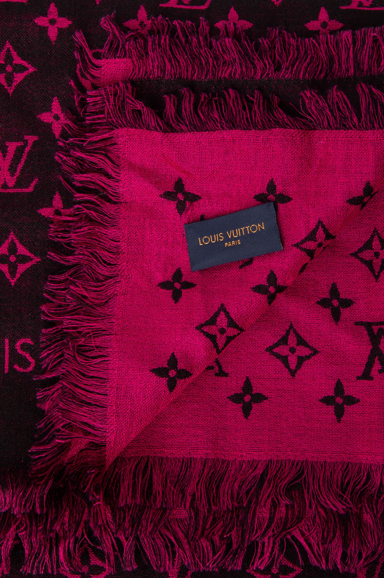 Louis Vuitton Pink & Black Monogram Silk Wool Blend Shawl
