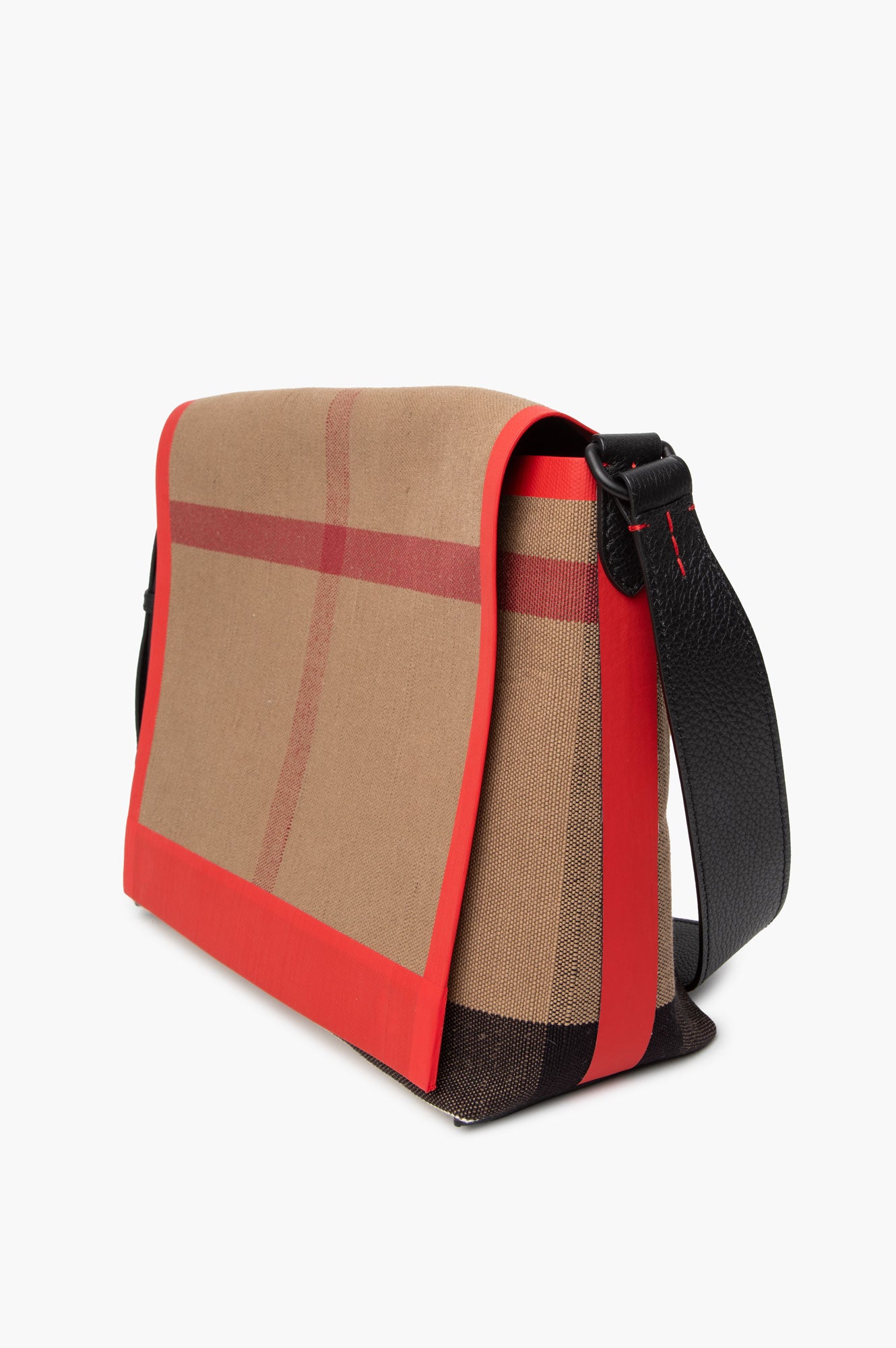 Burberry Red Taped Canvas Mega Check Messenger Bag