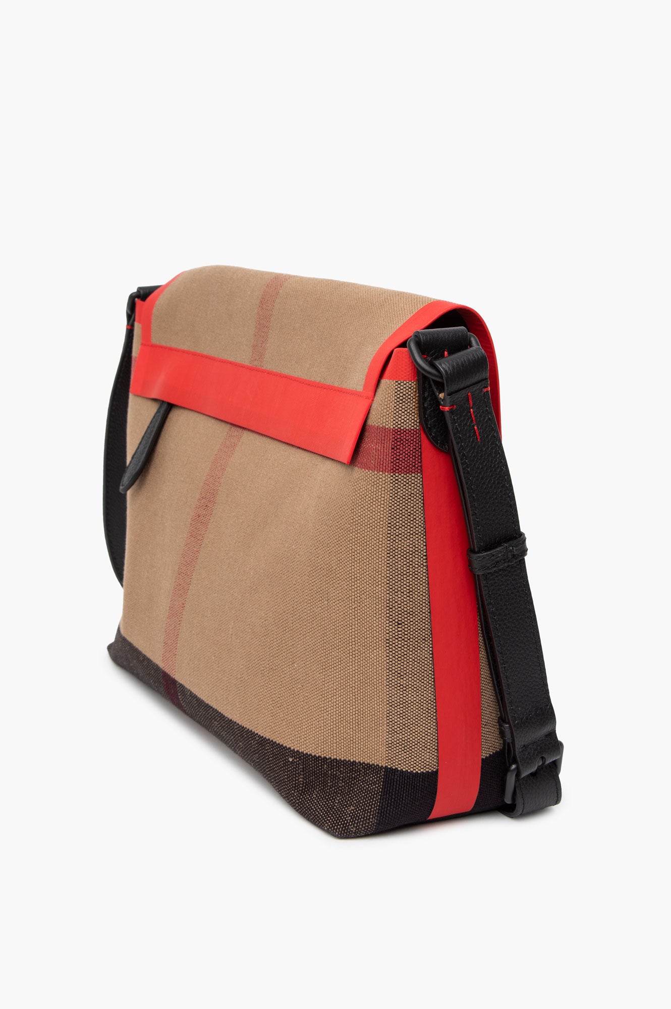 Burberry Red Taped Canvas Mega Check Messenger Bag