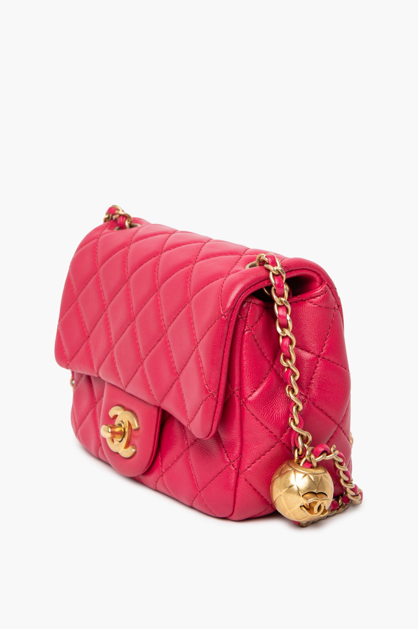 Chanel Pink Lambskin Mini Square Pearl Crush Bag