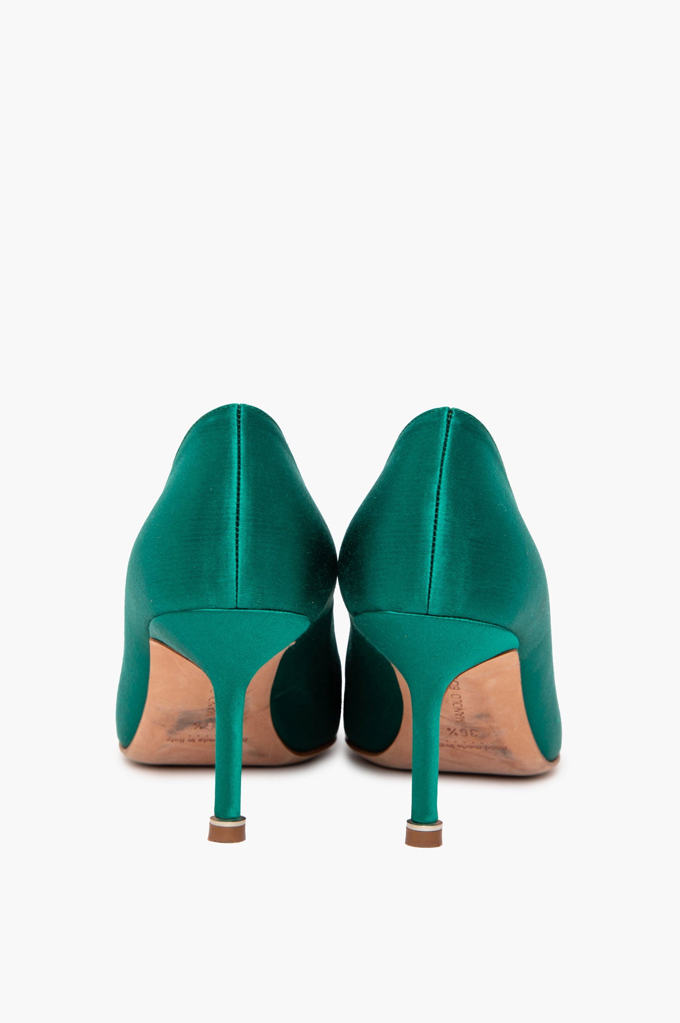 Manolo Blahnik Green Satin Hangisi Pumps Size 36.5
