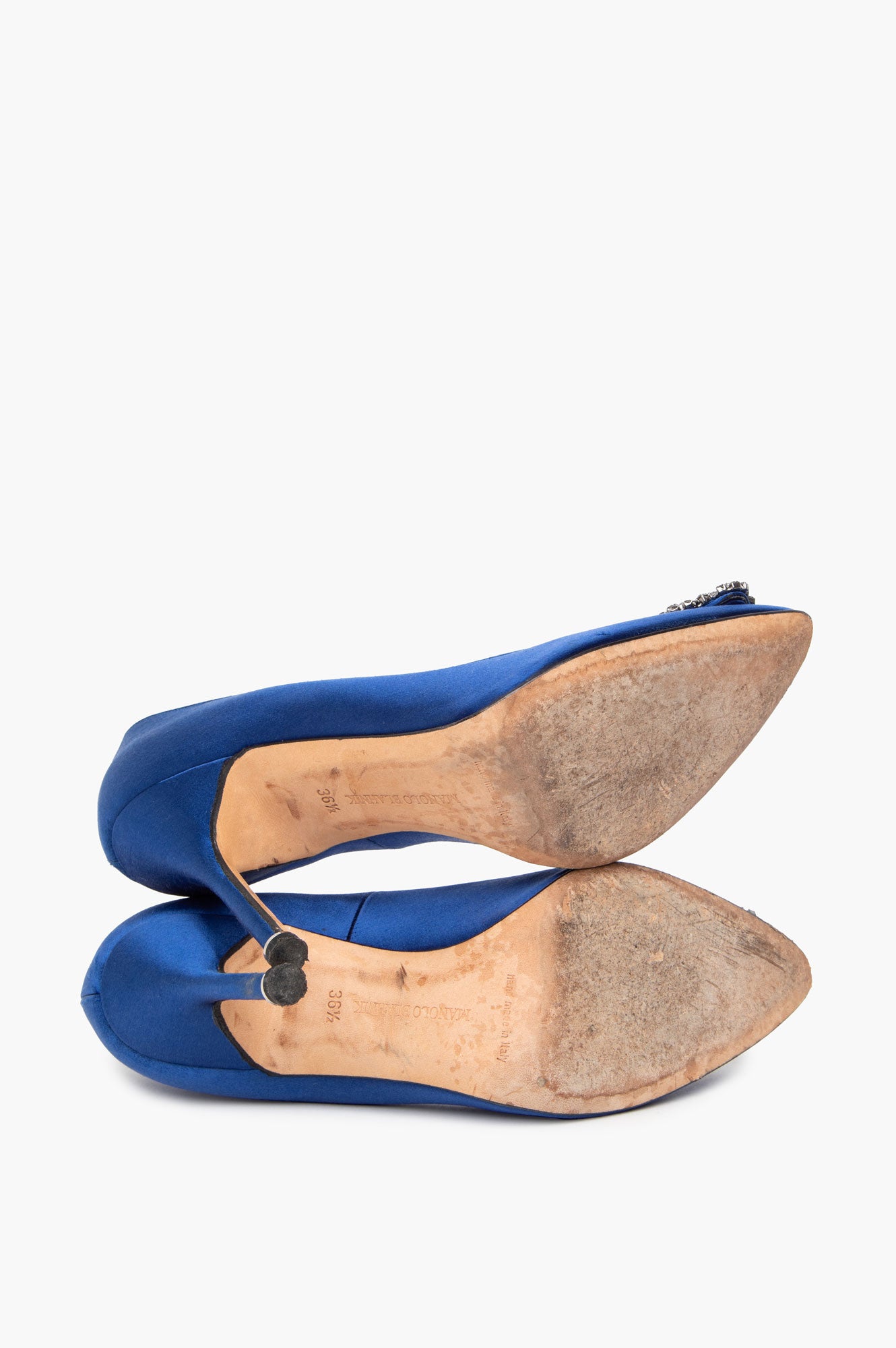 Manolo Blahnik Blue Satin Hangisi Pumps Size 36.5
