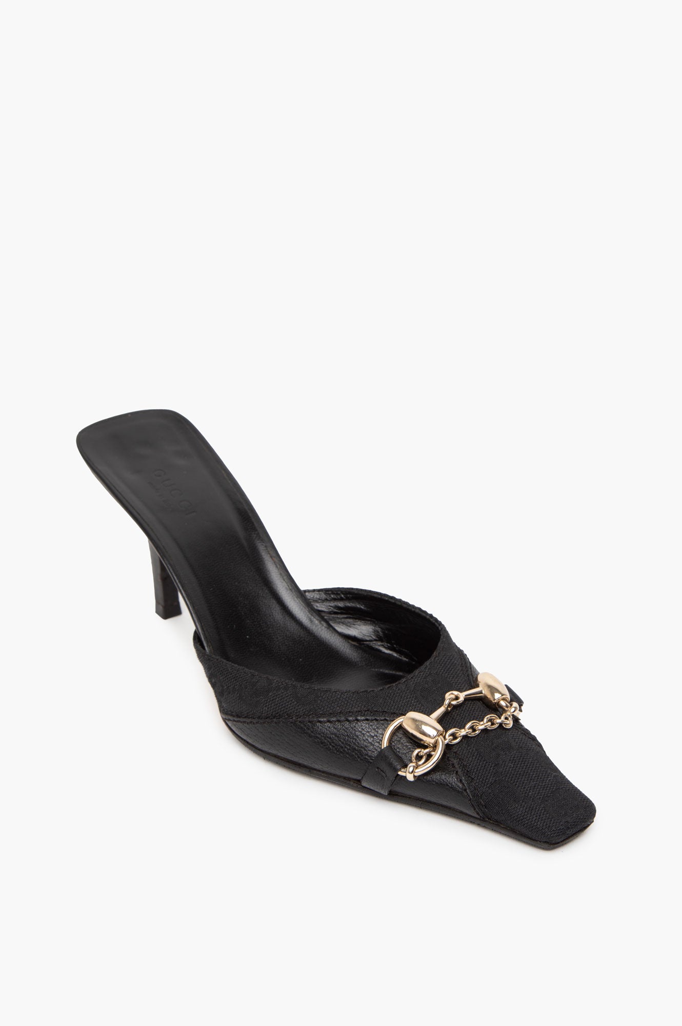 Gucci Black GG Canvas & Leather Horse Bit Mules Size 37.5