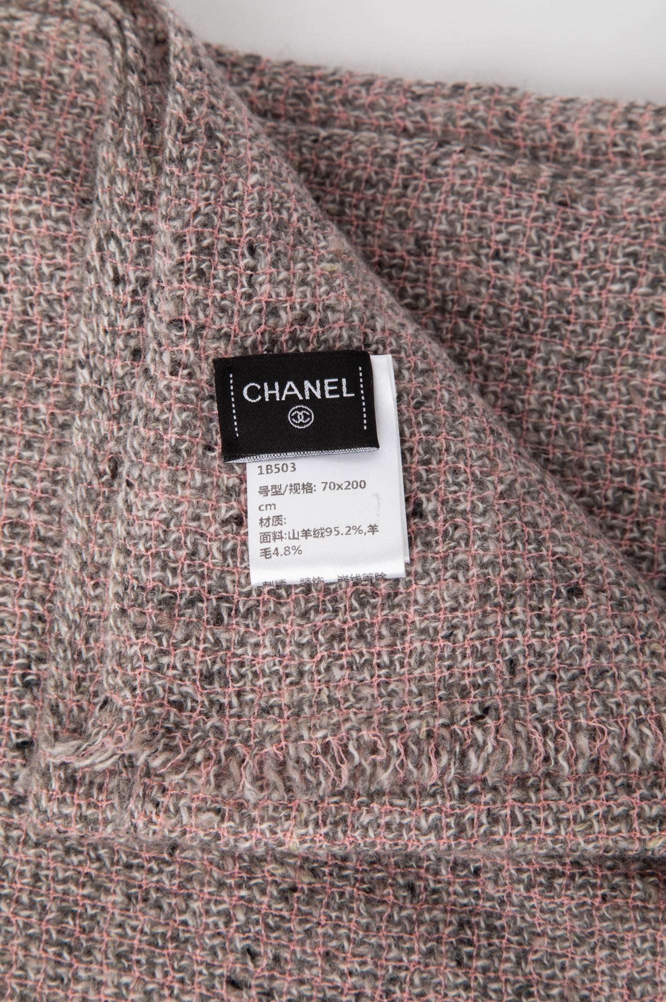 Chanel Grey/Pink Cashmere Tweed Sequin CC Logo Scarf
