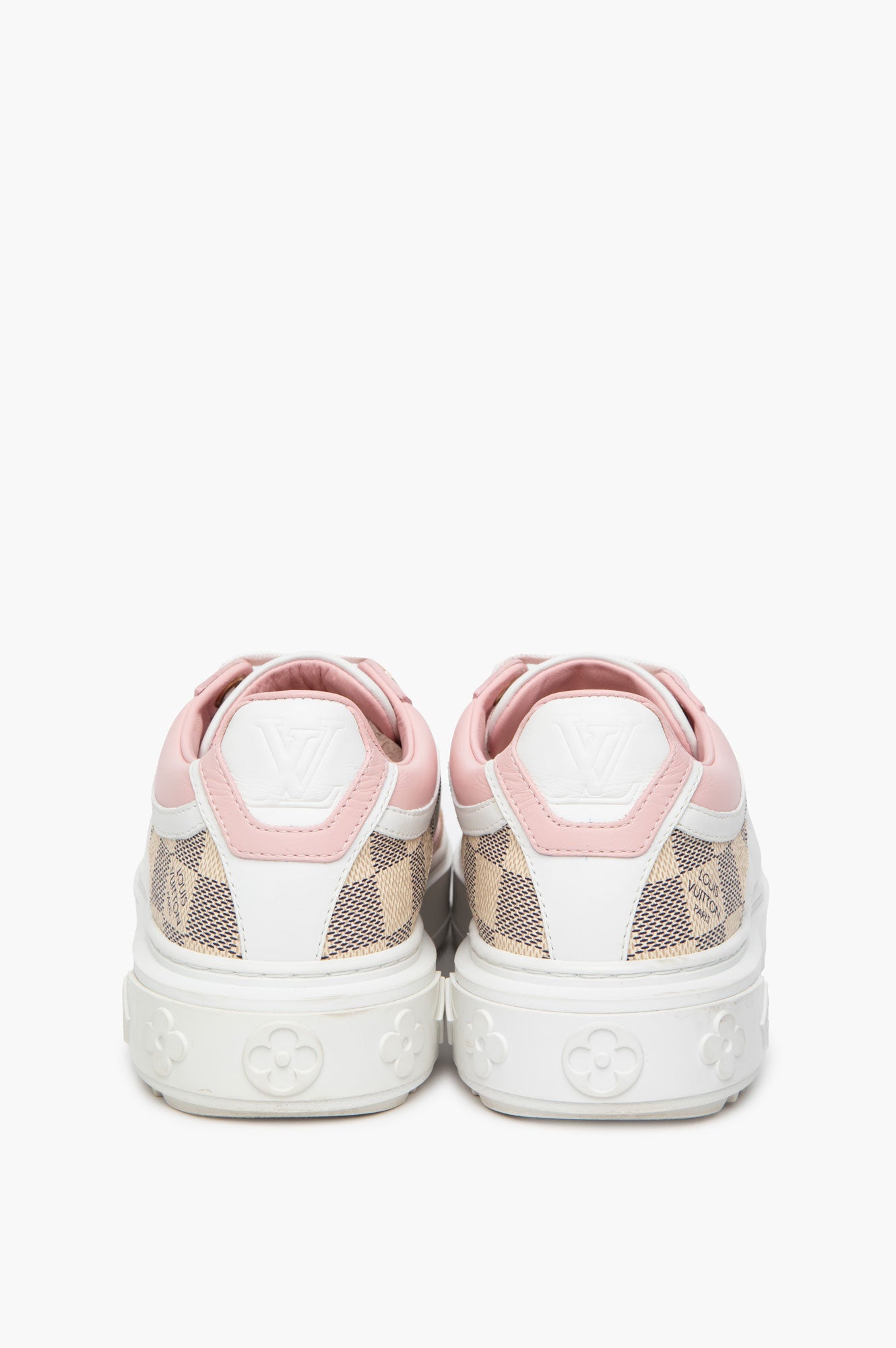 Louis Vuitton Pink/White Embossed Leather Damier Azur Time Out Trainers Size 35.5
