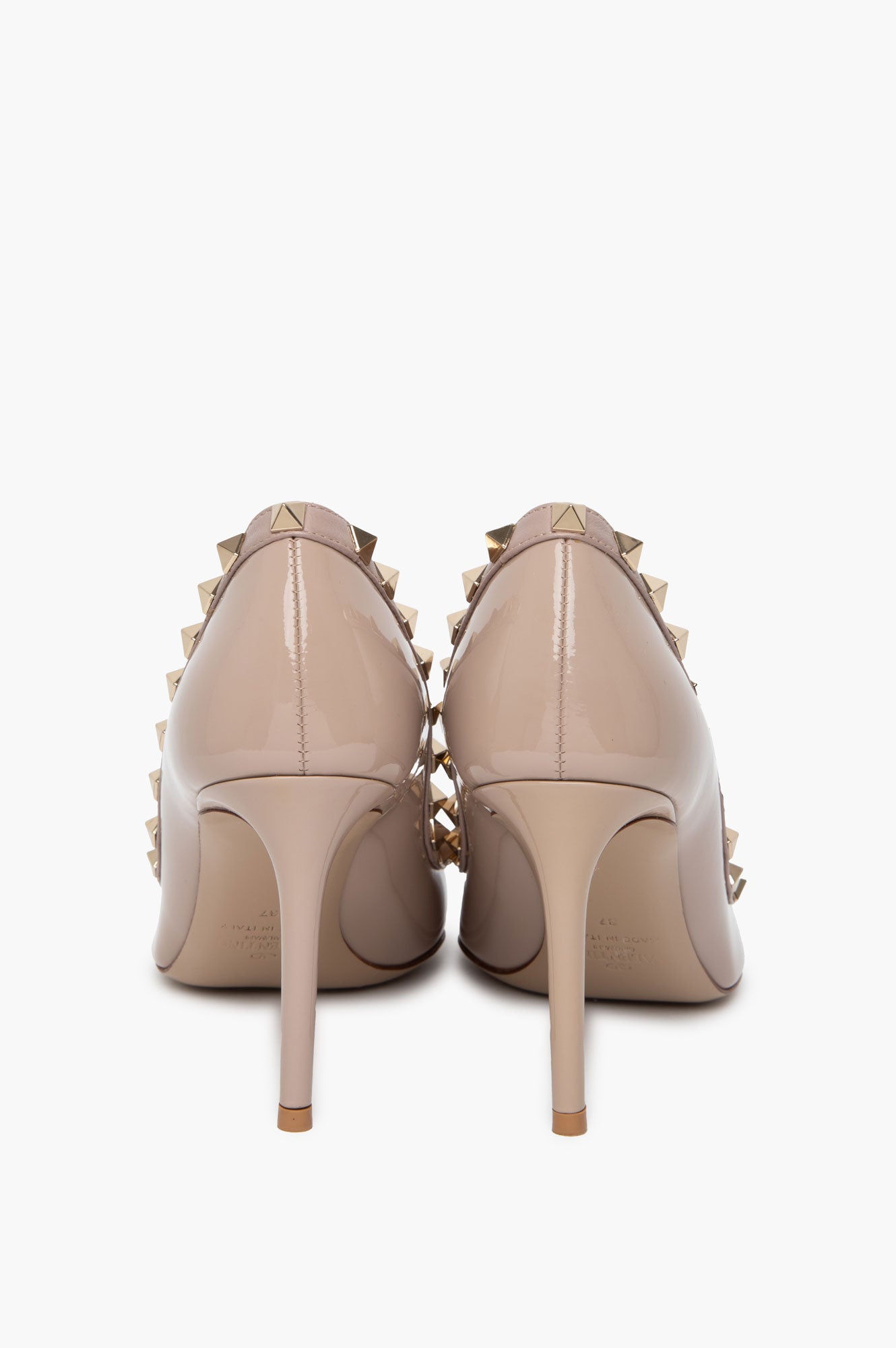 Valentino Beige Patent Leather Rockstud Pointed Toe Pumps Size 37