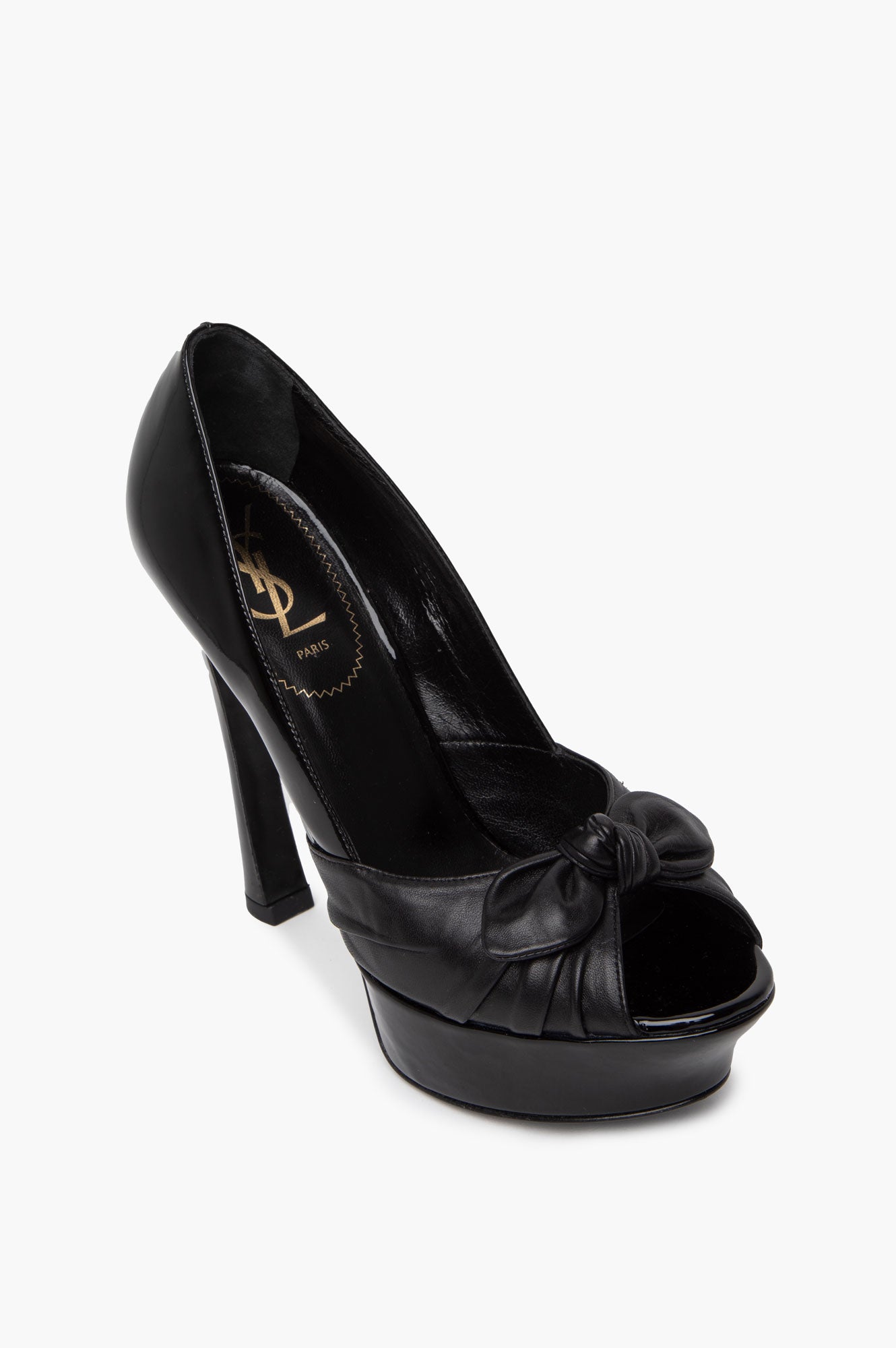 Yves Saint Laurent Black Patent/Calfskin Platform Peep Toe Palais Heels Size 38