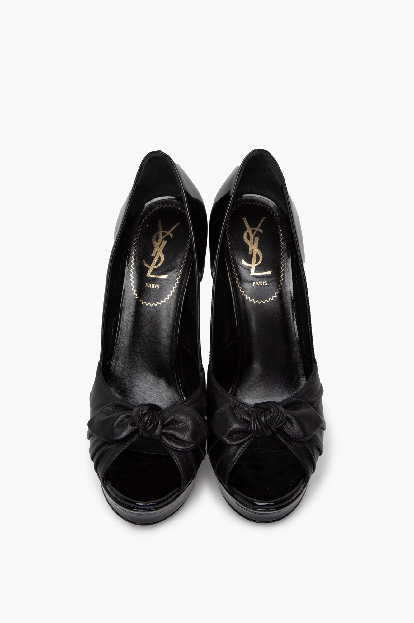Yves Saint Laurent Black Patent/Calfskin Platform Peep Toe Palais Heels Size 38