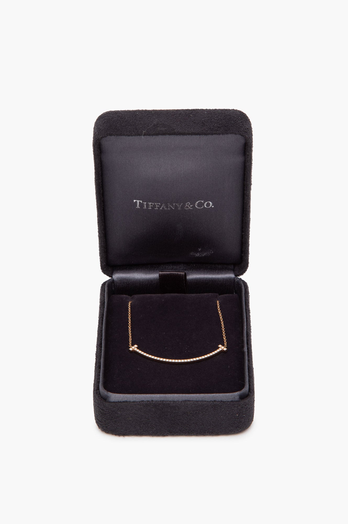 Tiffany & Co. 18k Rose Gold with Diamonds T Smile Pendant Necklace