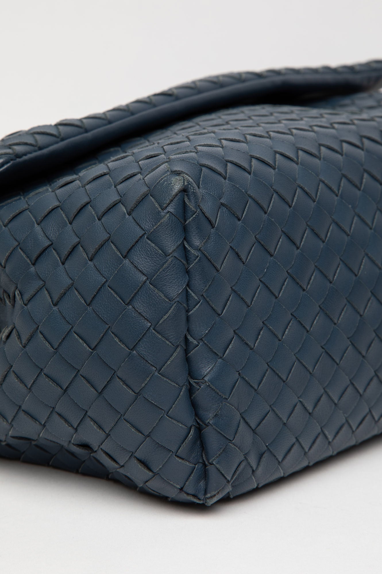 Bottega Veneta Blue Nappa Leather Intrecciato Shoulder Bag