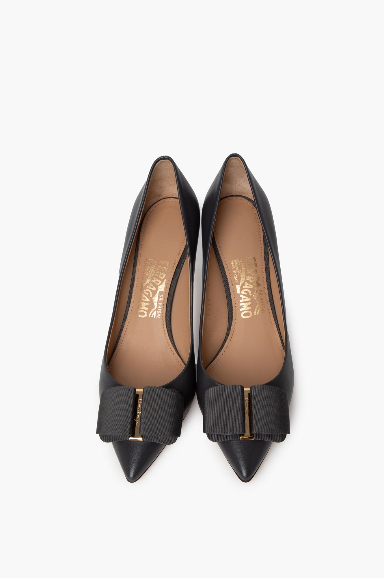 Salvatore Ferragamo Black Mimi Leather Bow Pumps Size 37