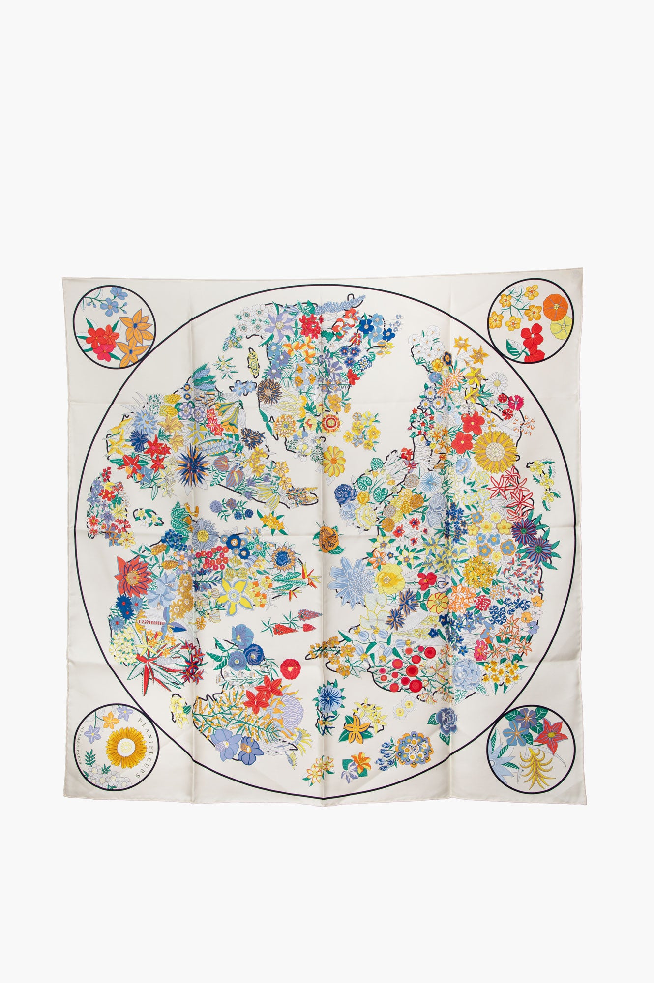 Hermes Planifleurs Blue/ Cirl/ Rose/ Rouge Silk Scarf 90