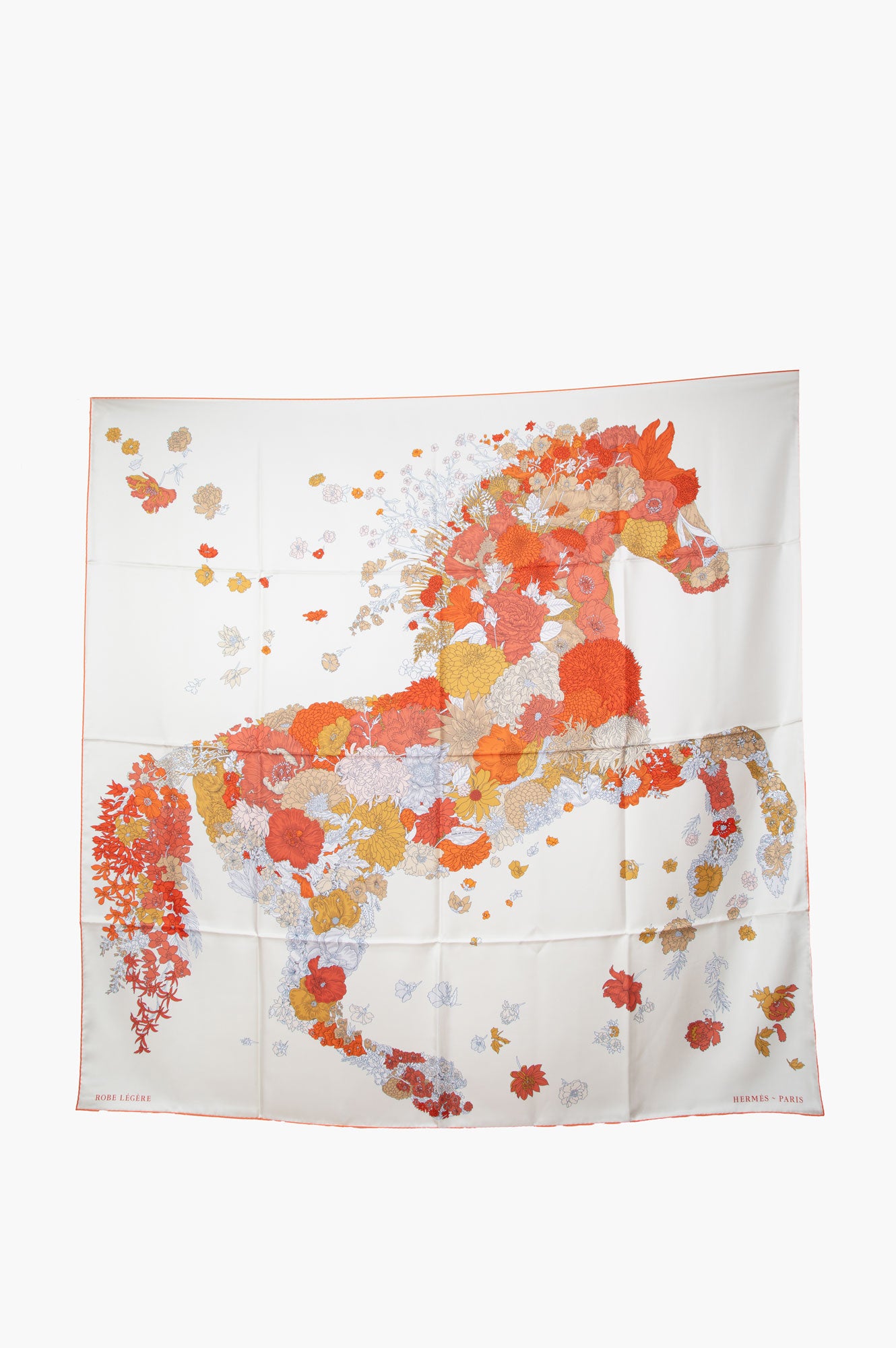 Hermes Robe Legere Crème / Vermillon / Beige Silk Scarf 140