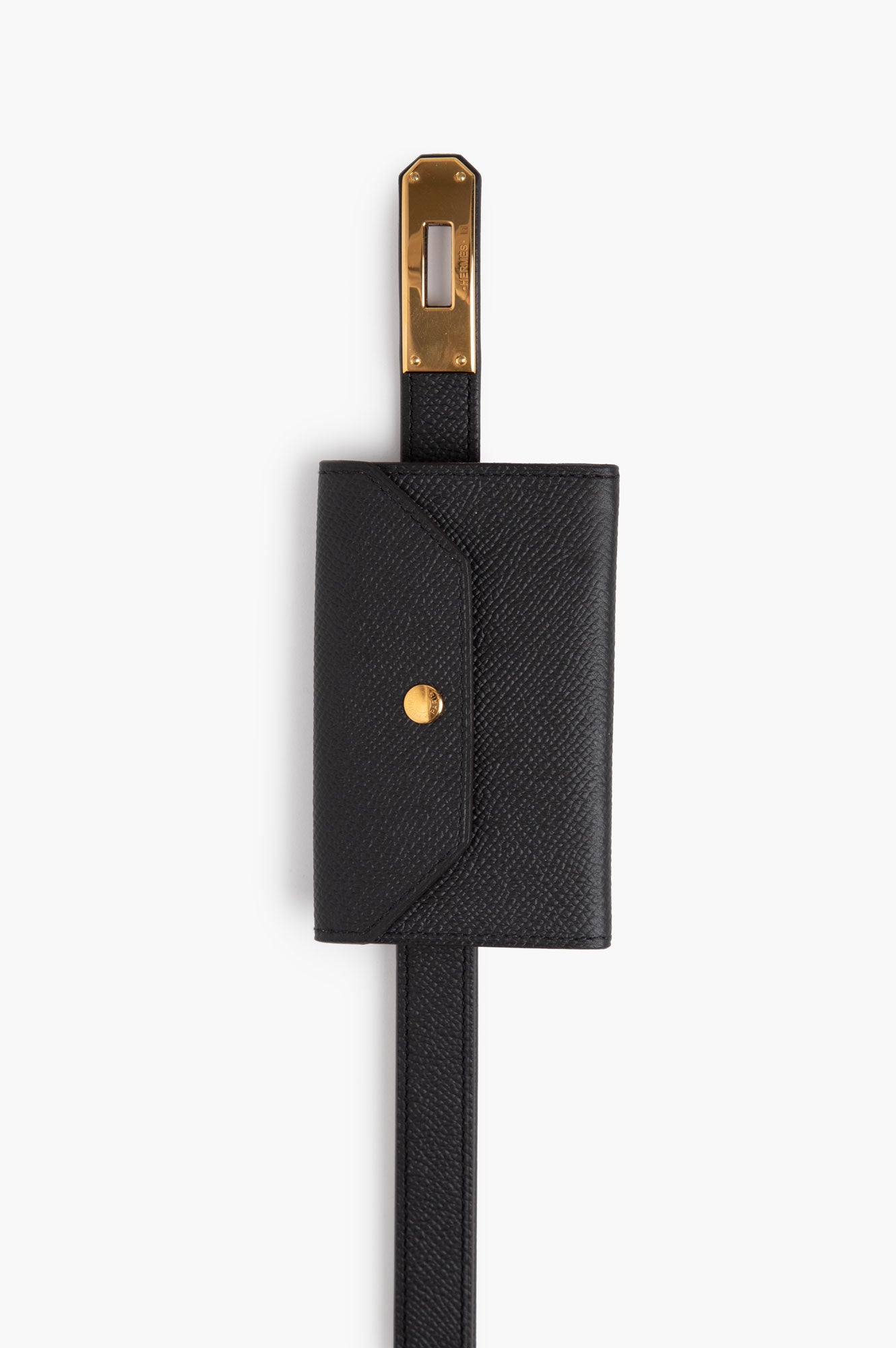 Kelly Black Pocket 18 Belt Epsom Leather with Gold Hardware