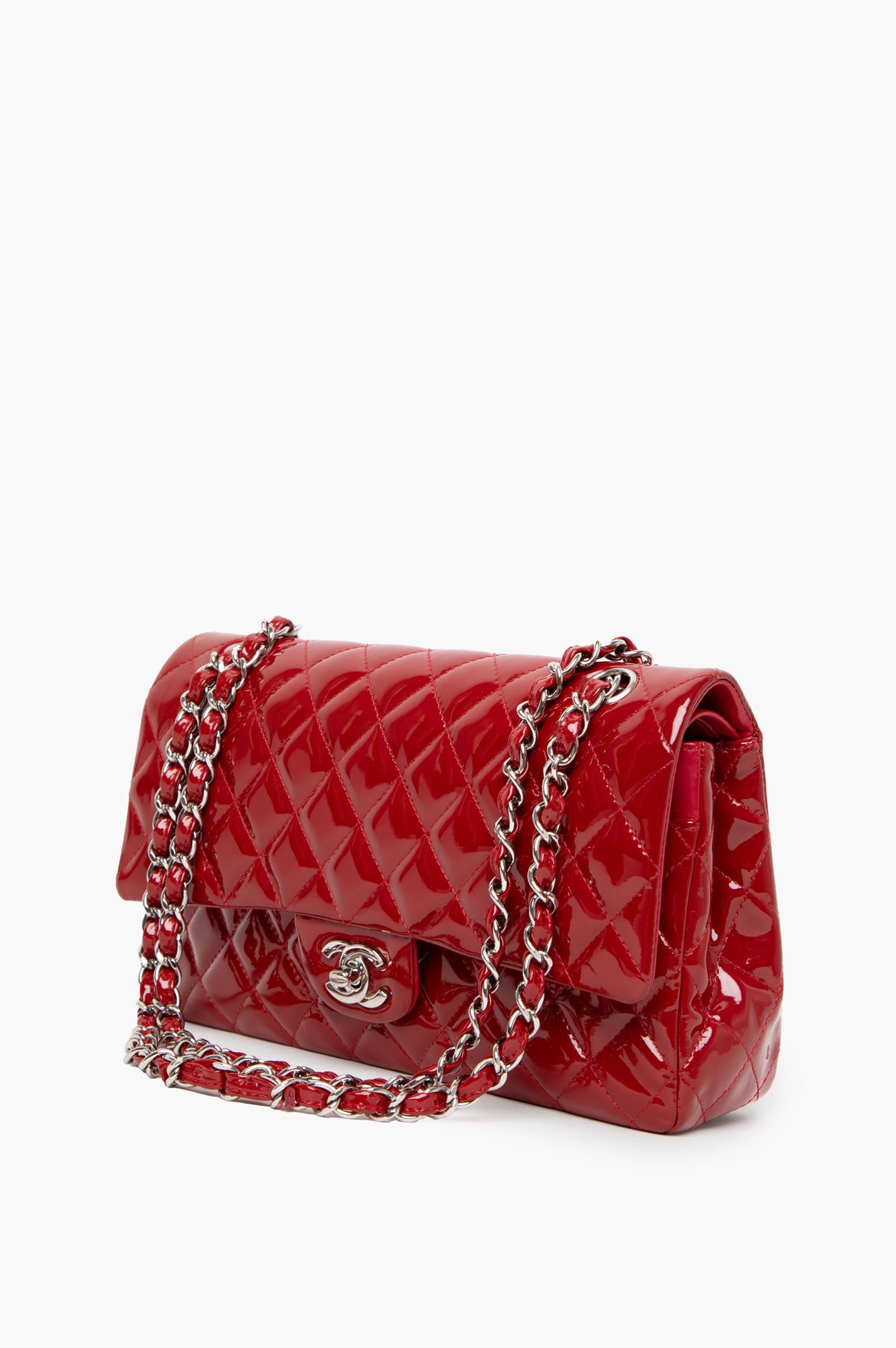 Chanel Red Patent Leather Classic Flap Medium