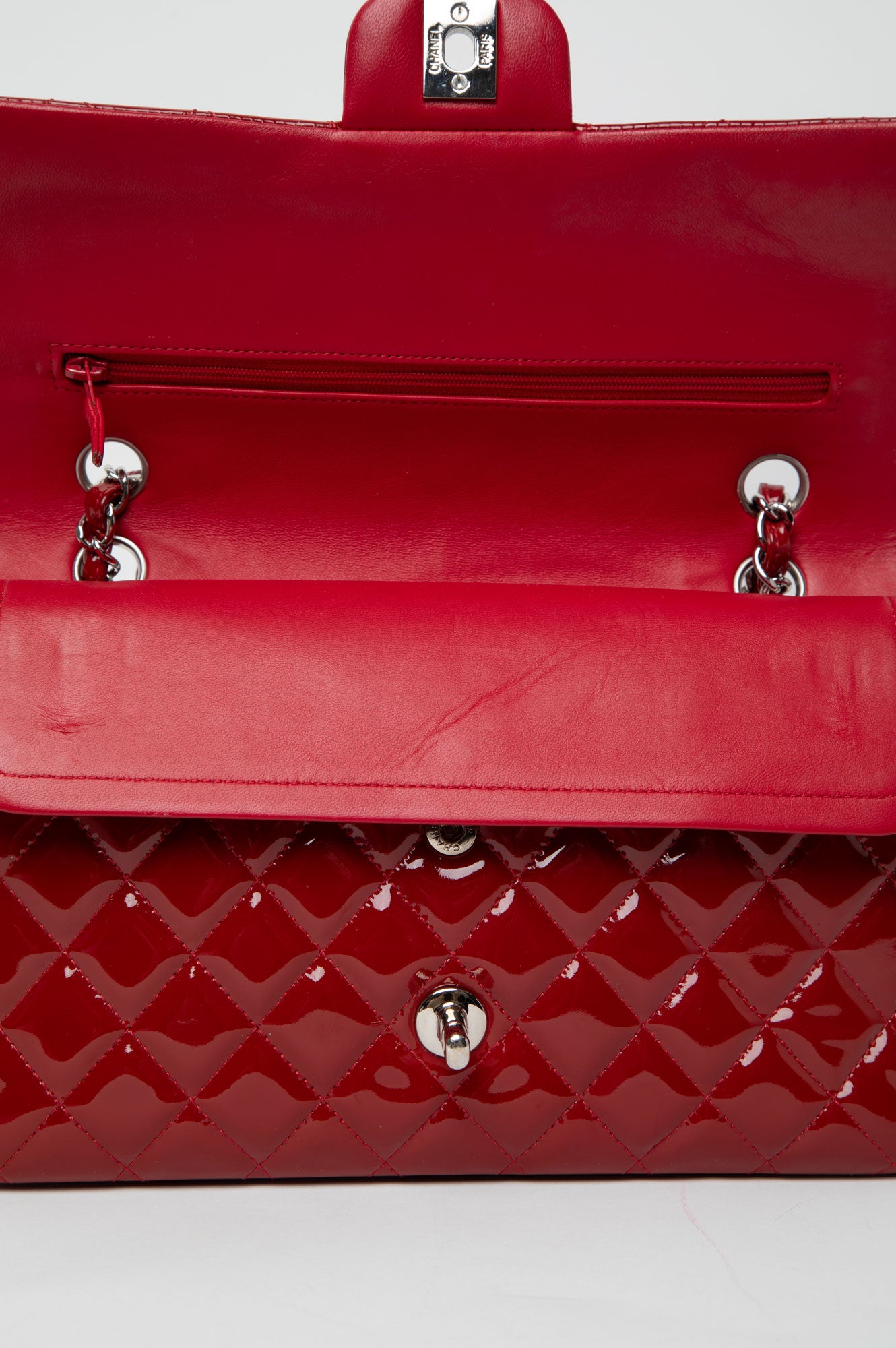 Chanel Red Patent Leather Classic Flap Medium