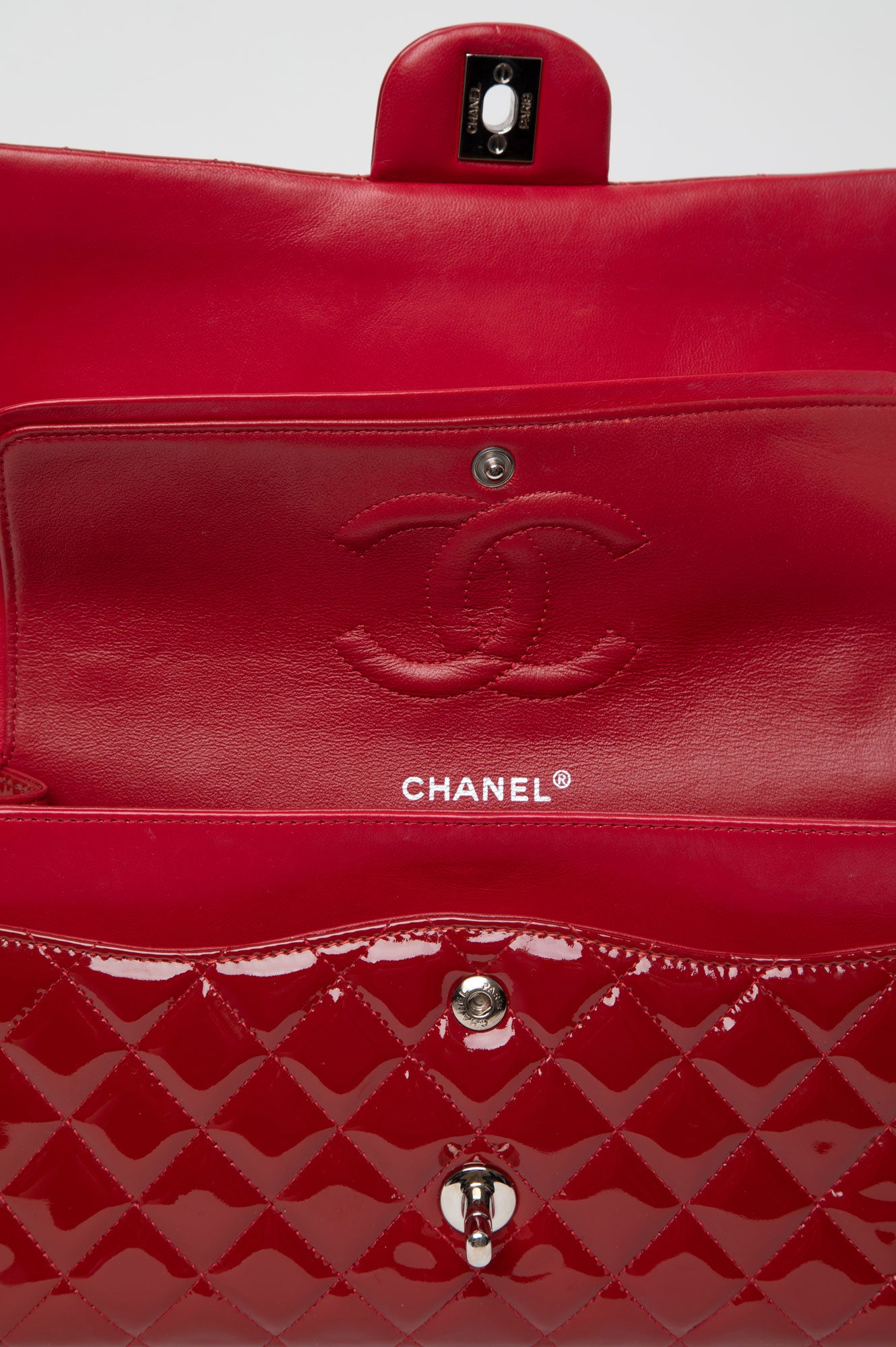 Chanel Red Patent Leather Classic Flap Medium