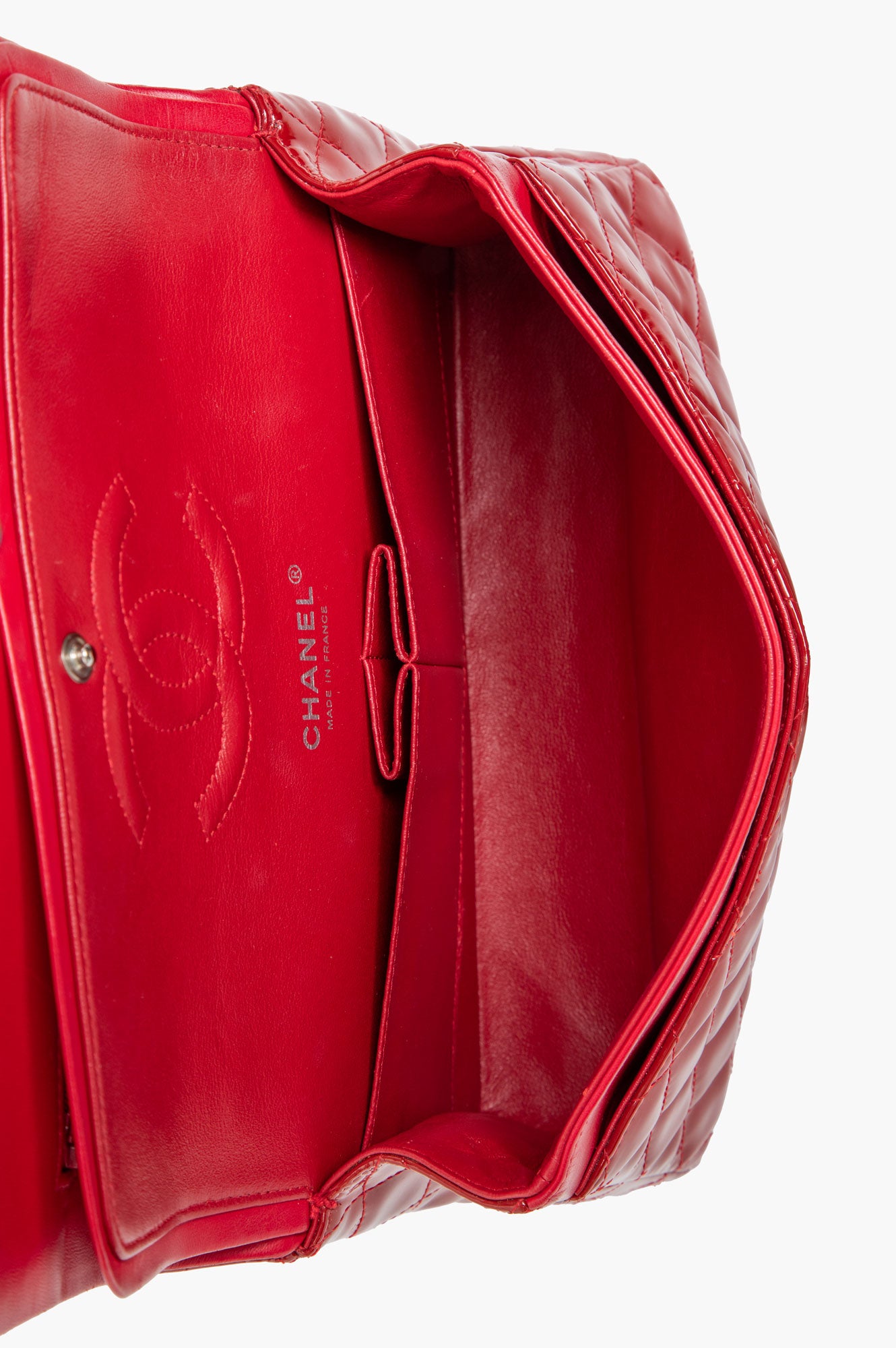 Chanel Red Patent Leather Classic Flap Medium