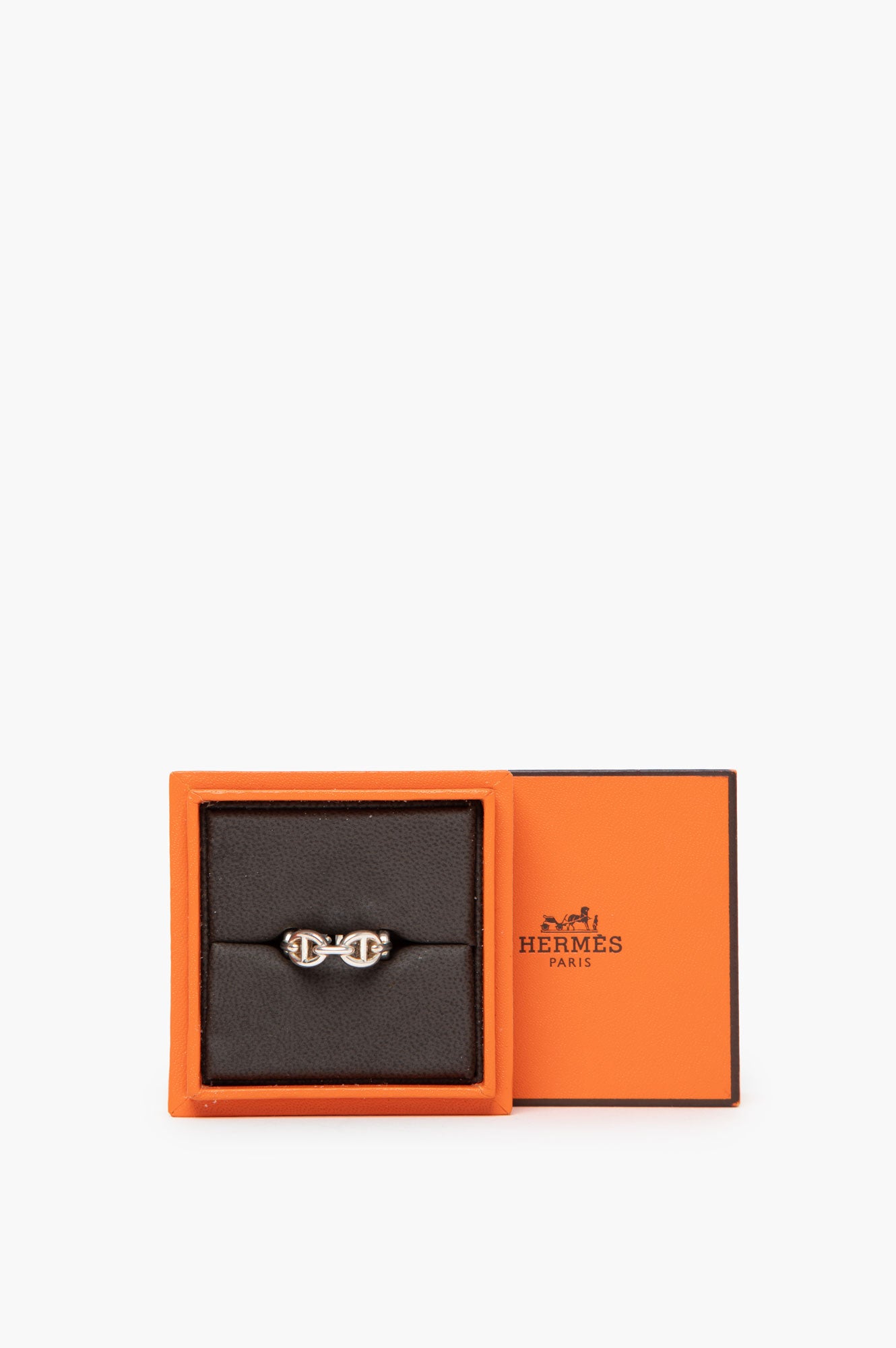 Hermes Silver Chaine d'ancre Enchainee Ring Size 50