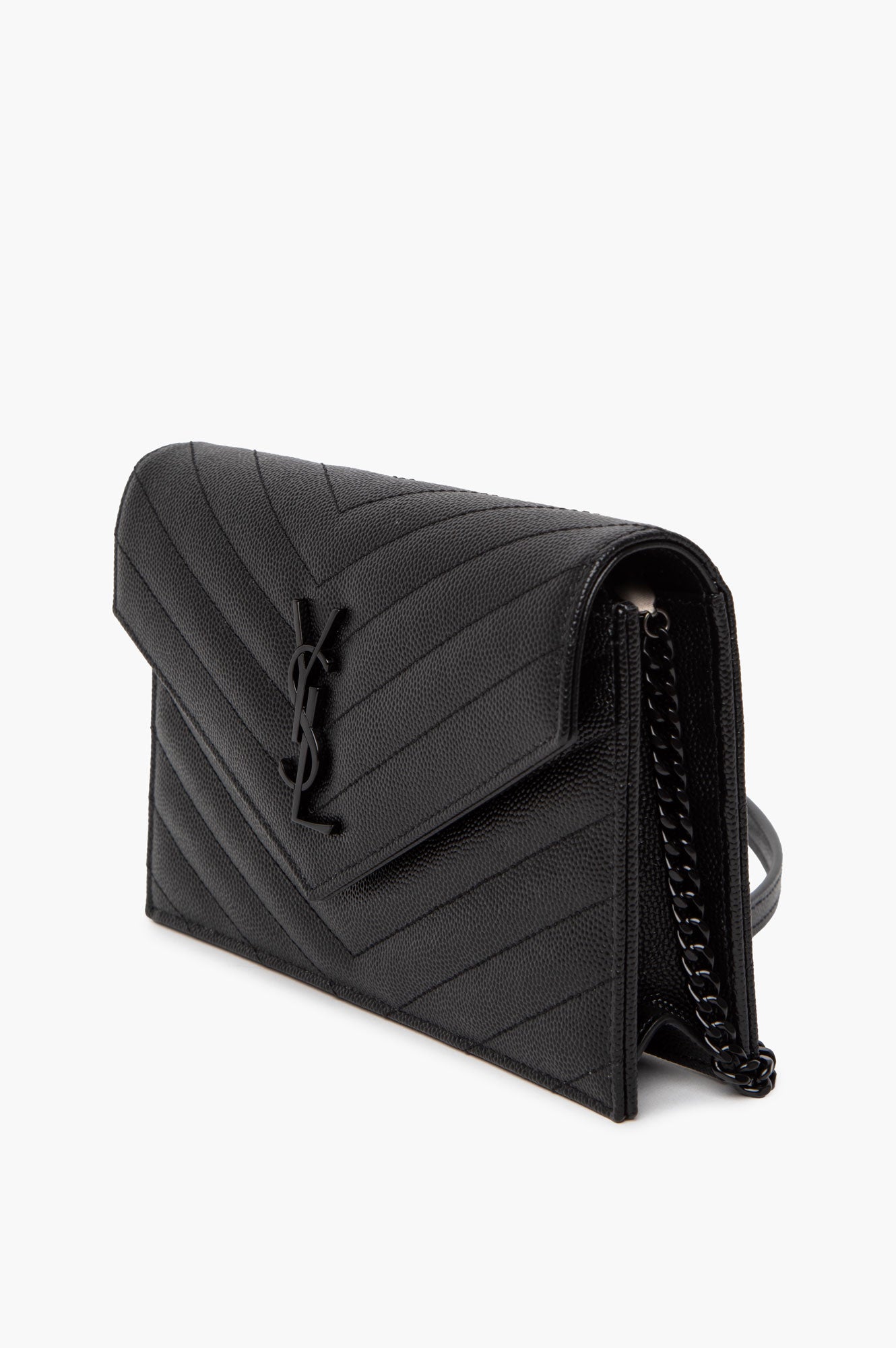 Saint Laurent Black Cassandre Envelope Chain Wallet