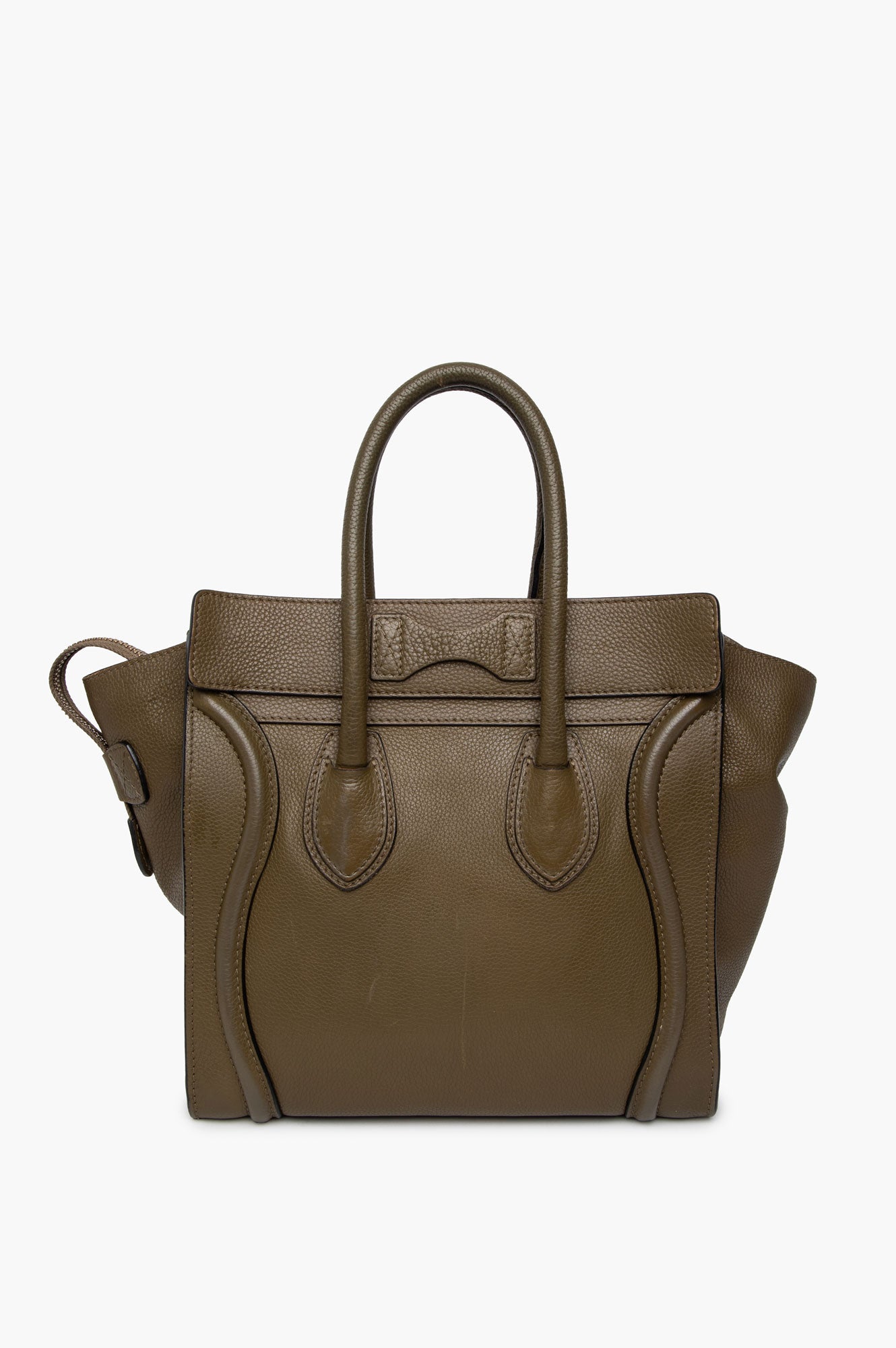 Celine Olive Green Drummed Calf Leather Mini Luggage Tote Bag