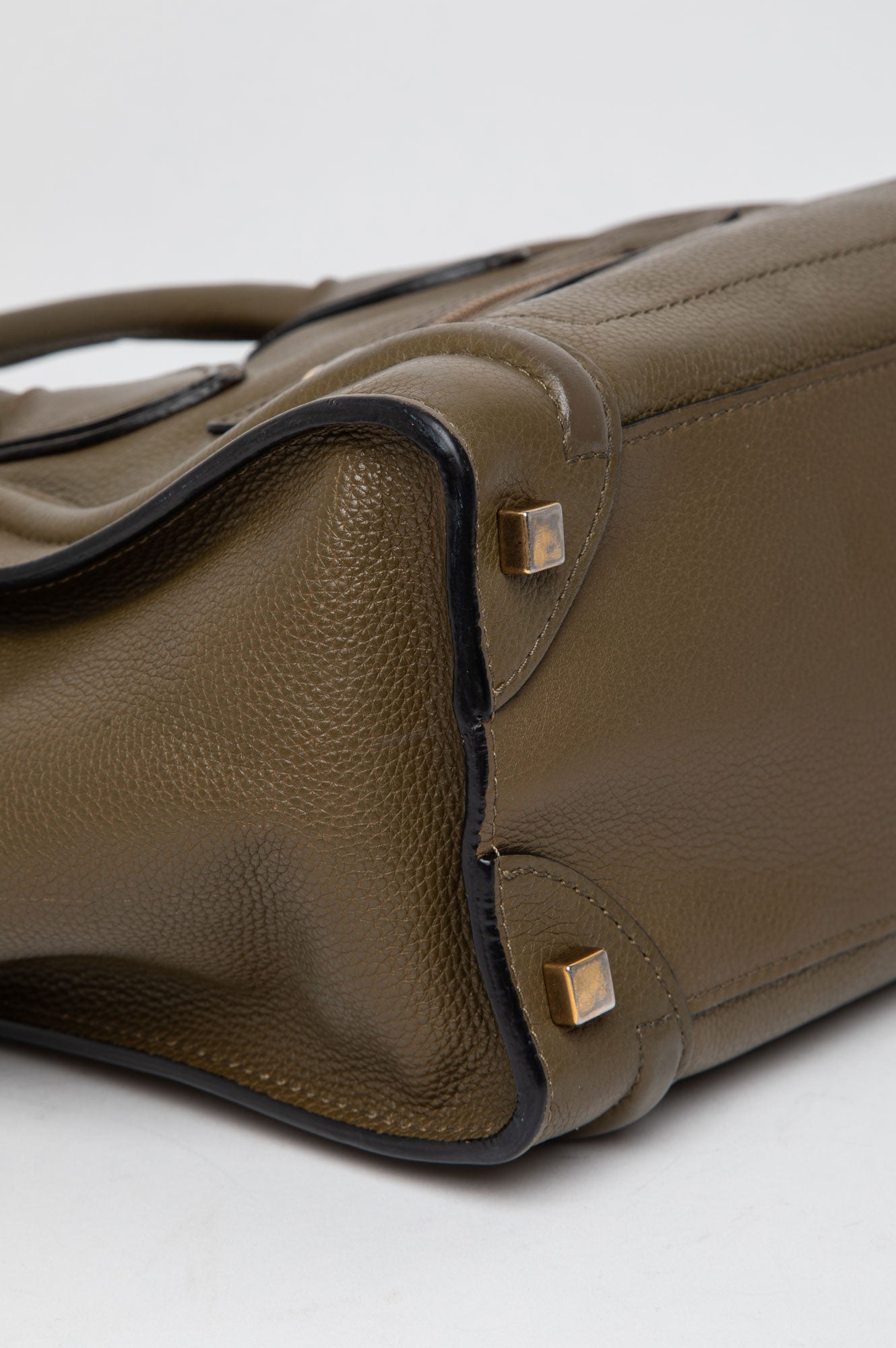 Celine Olive Green Drummed Calf Leather Mini Luggage Tote Bag