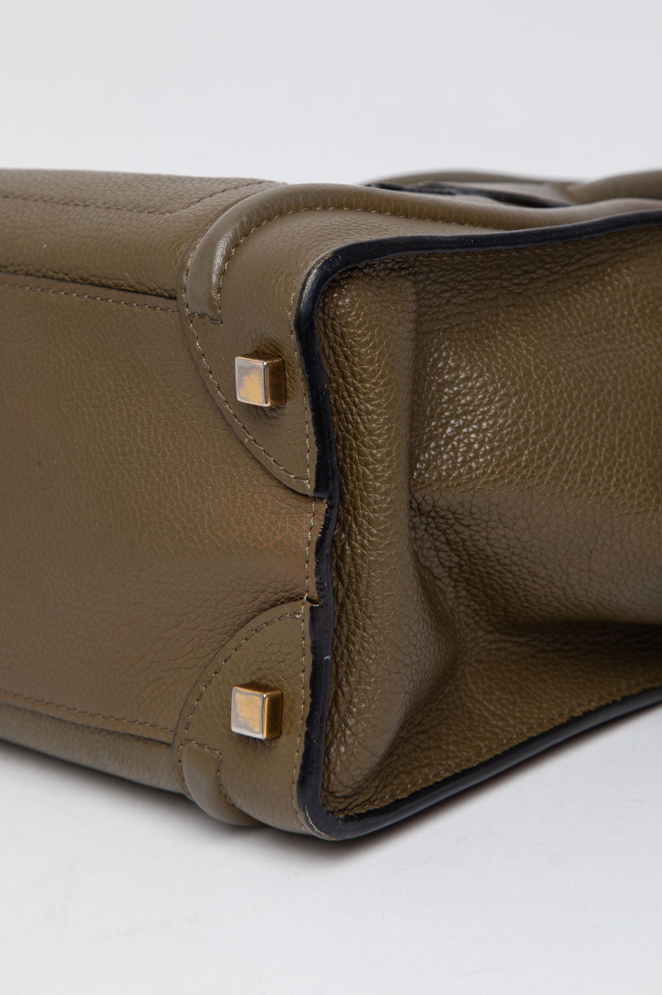 Celine Olive Green Drummed Calf Leather Mini Luggage Tote Bag