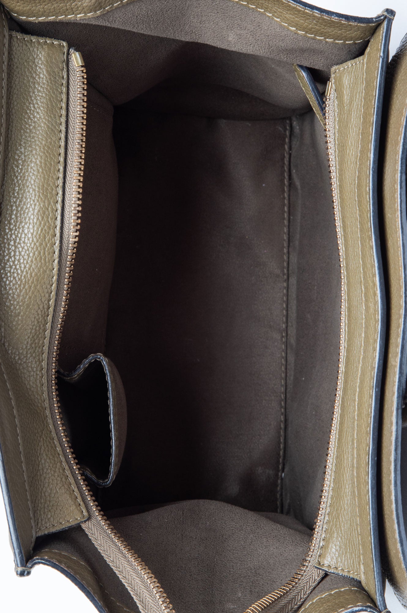 Celine Olive Green Drummed Calf Leather Mini Luggage Tote Bag